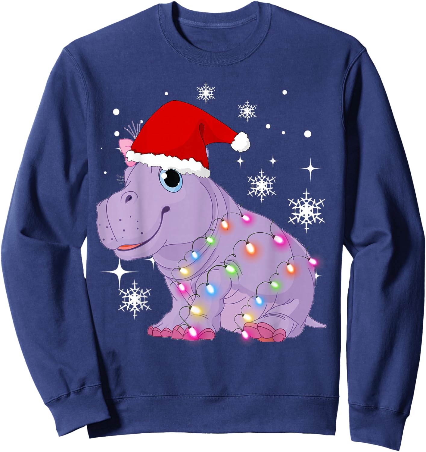 Christmas Lights Baby hippo Cute Sweatshirt - Sweatshirt | Navy