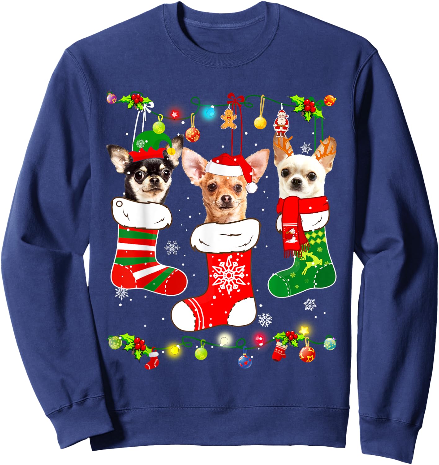 Chihuahua Christmas Lights Gift Funny Xmas Dog Lover Sweatshirt - Sweatshirt | Navy