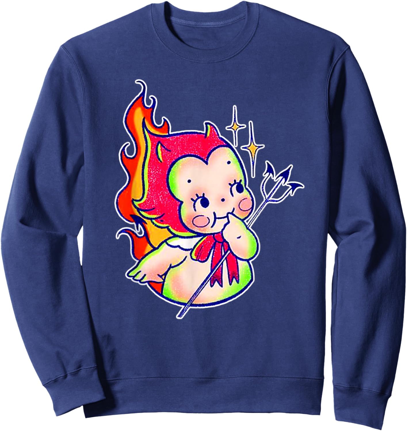 Devil Kewpie Baby Demon Pitchfork Traditional Tattoo Flash Sweatshirt - Sweatshirt | Navy