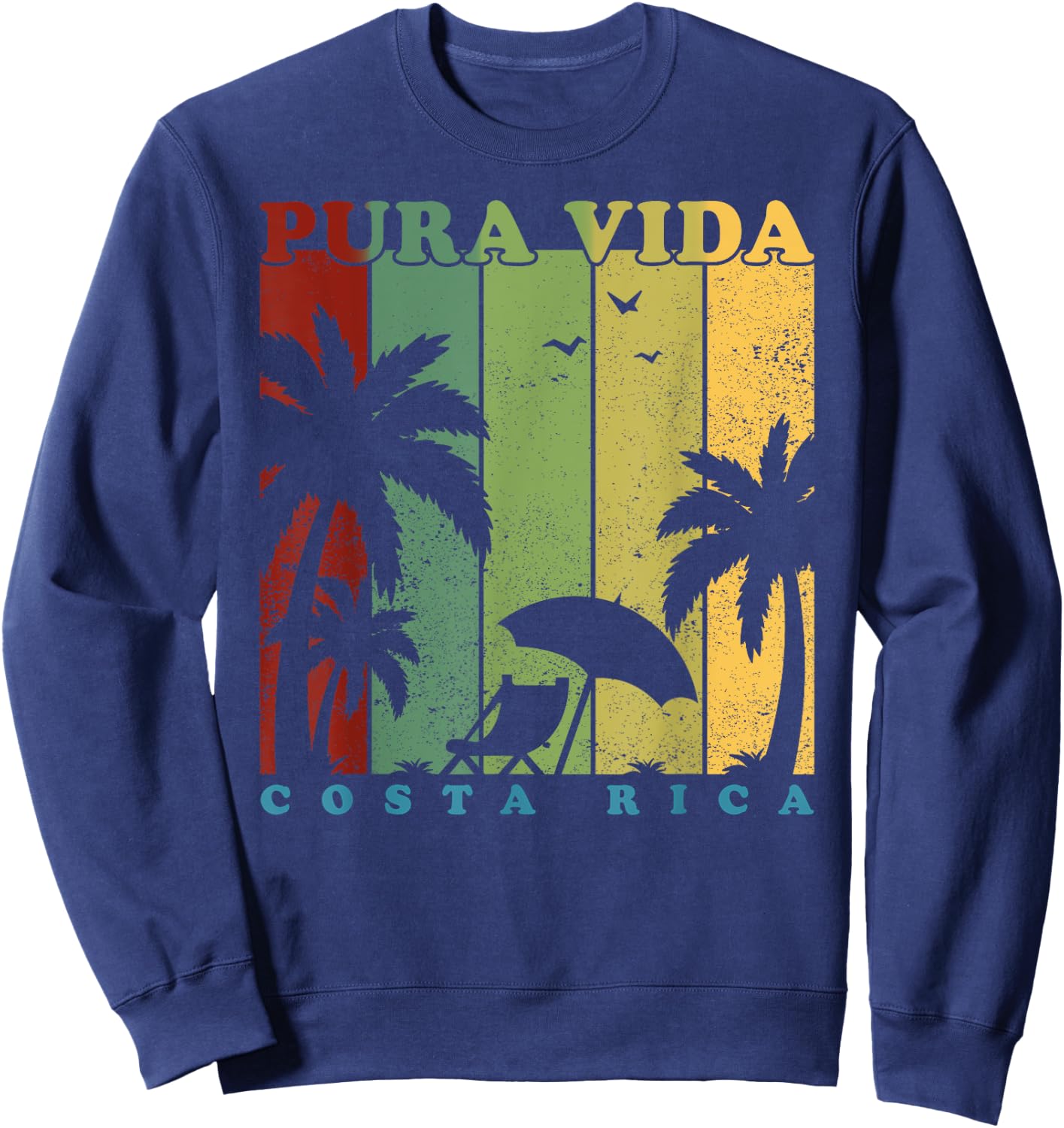Vintage Retro Summer Vacation Costa Rica Pura Vida Beach Men Women Girls Kids Sweatshirt - Sweatshirt | Navy