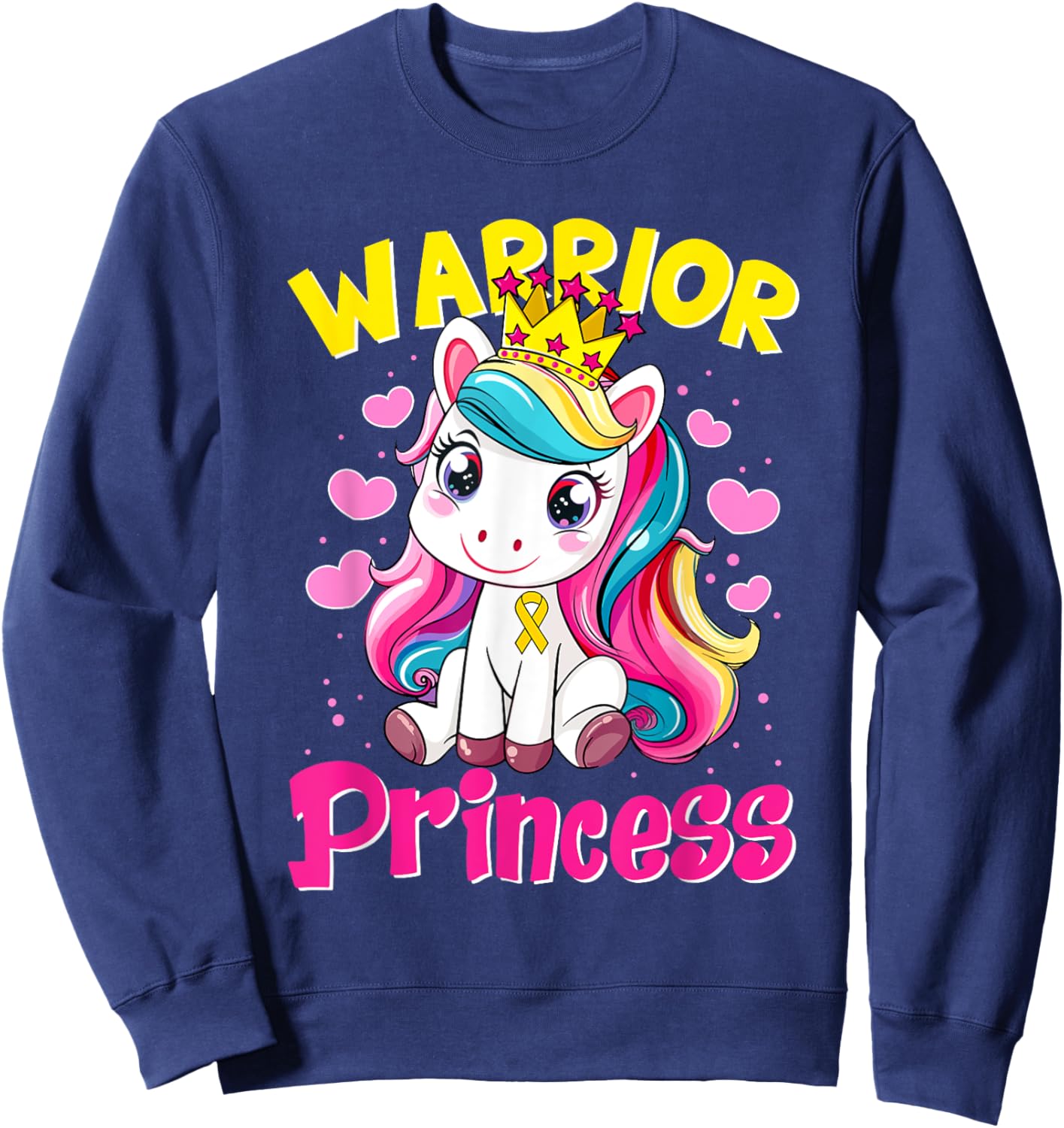 Warrior Princess Unicorn Girls Childhood Cancer Awareness Sweatshirt - Sweatshirt | Navy