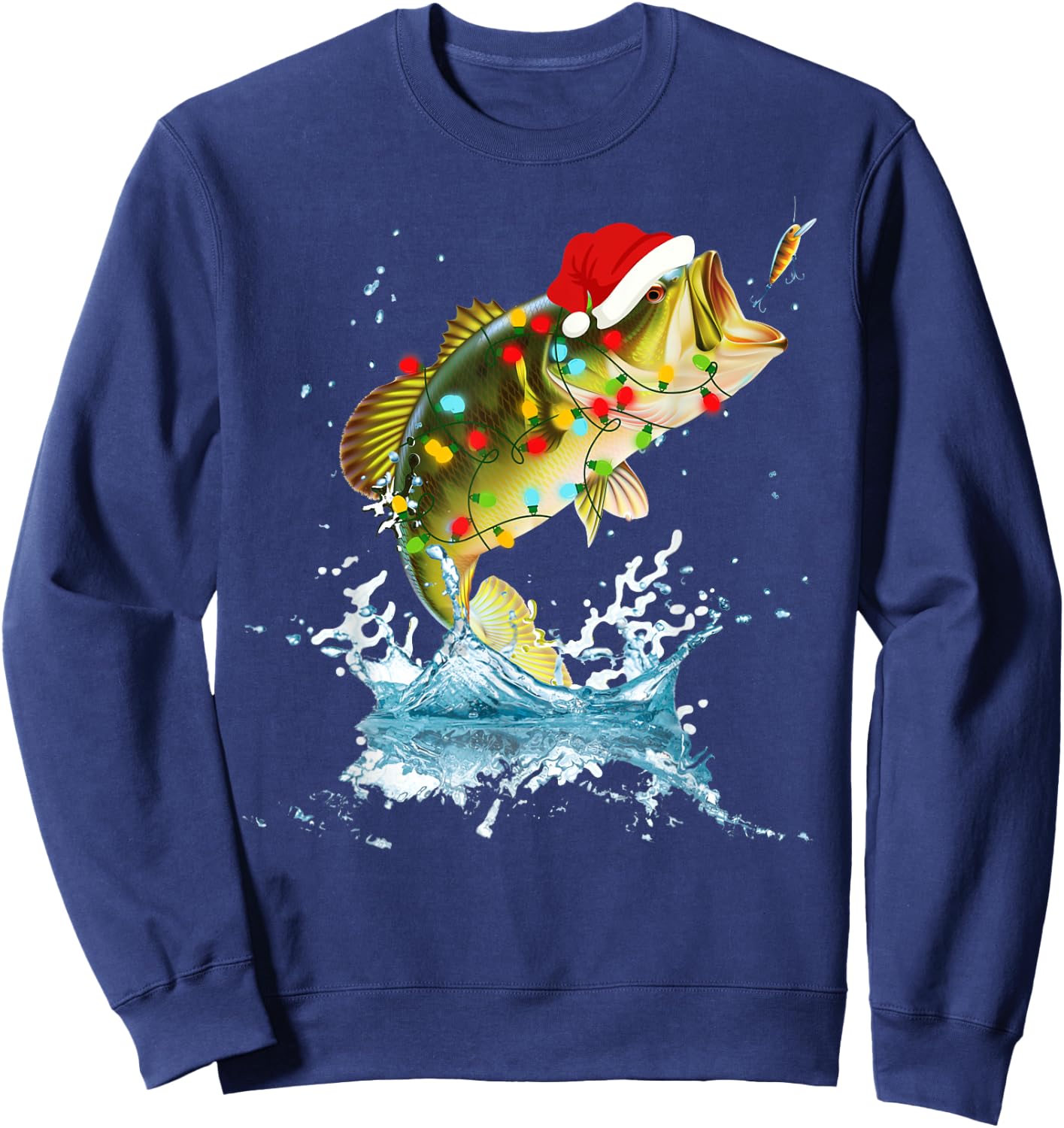 Funny Bass Fishing Santa Hat Christmas Pajama Fishermen Fish Sweatshirt - Sweatshirt | Navy