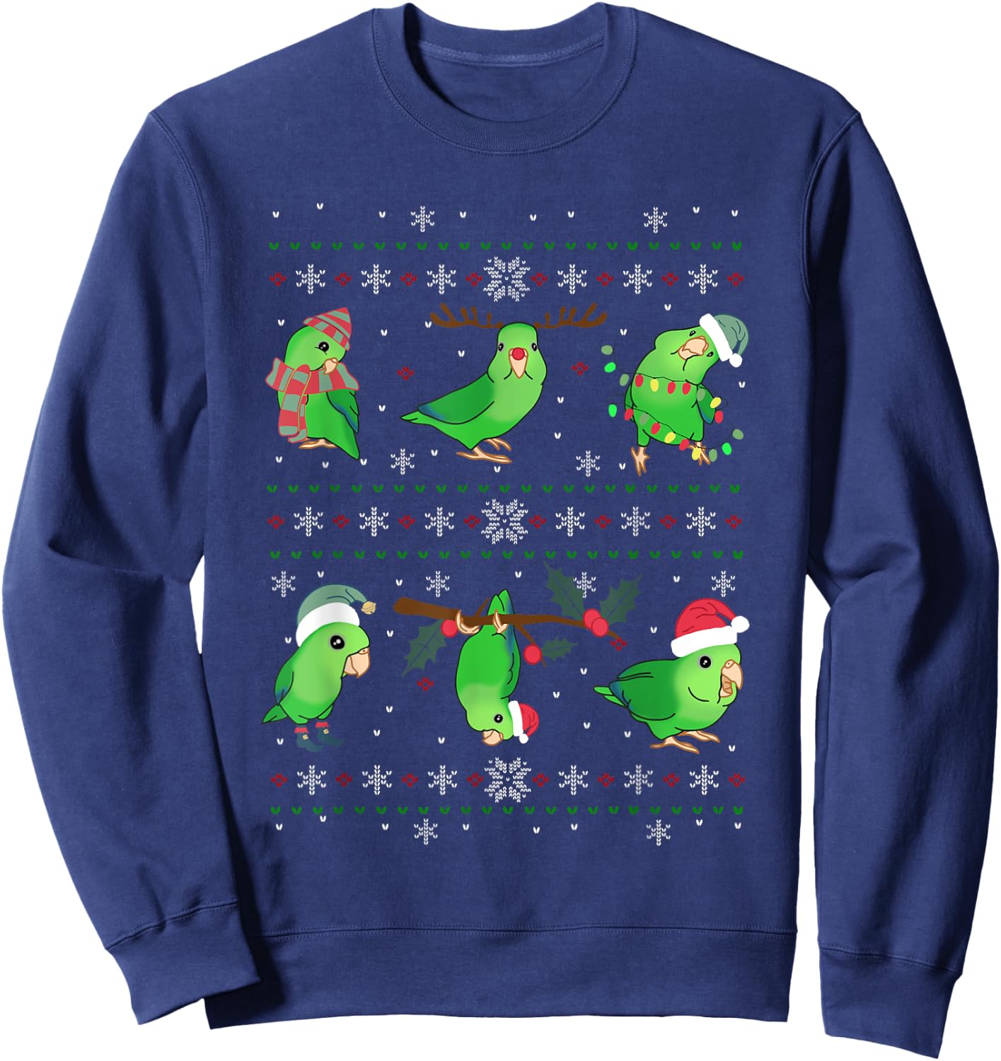 Ugly Christmas Green Parrotlet Birb memes Parrot owner Sweatshirt - Sweatshirt | Navy