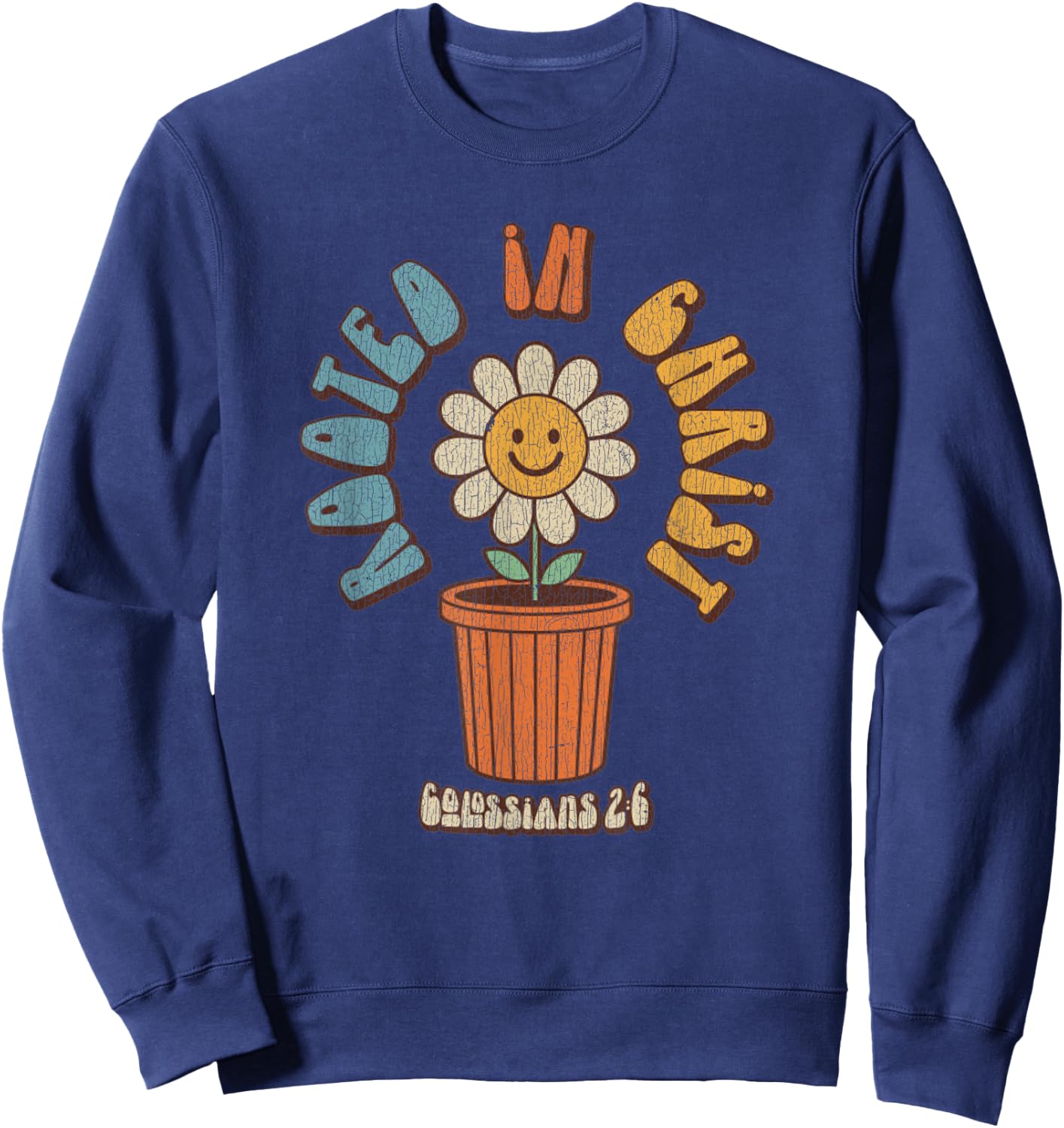 Vintage Retro Christian Rooted In Christ Col 2:6 Bible Verse Sweatshirt - Sweatshirt | Navy