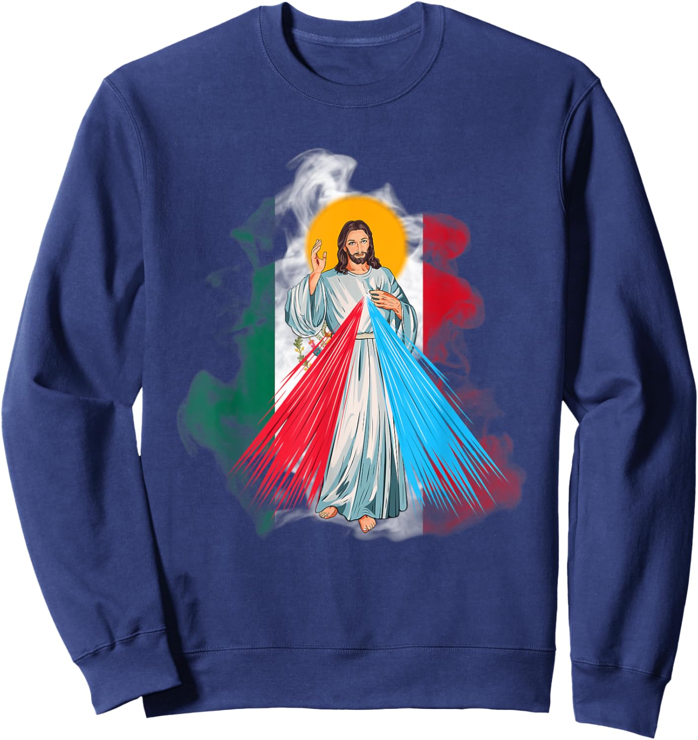 Mercy of JESUS CHRIST with the flag of Mexico. Christian Sweatshirt - Sweatshirt | Navy