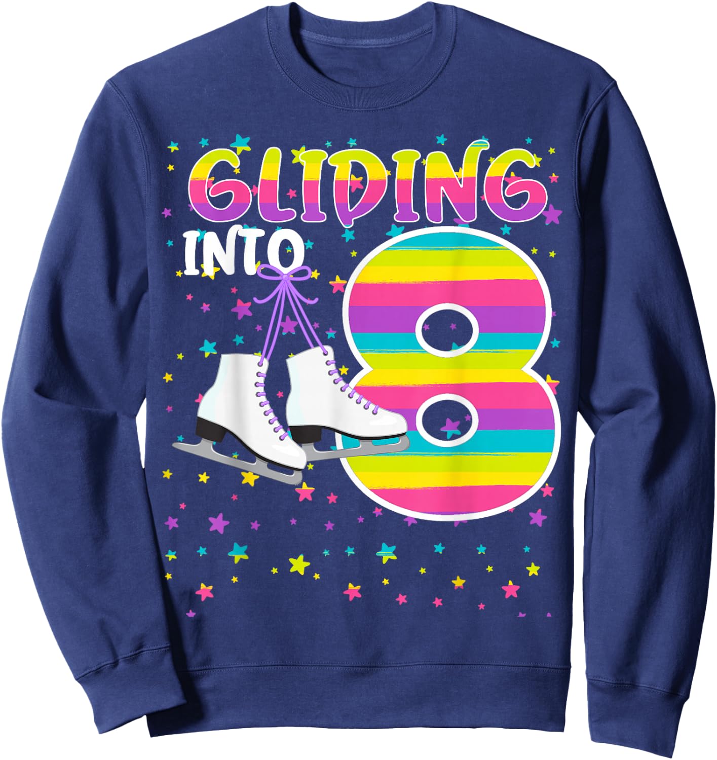 Kids Gliding Into 8 Years Let's Skate I'm 8 Ice Skate Party Sweatshirt - Sweatshirt | Navy