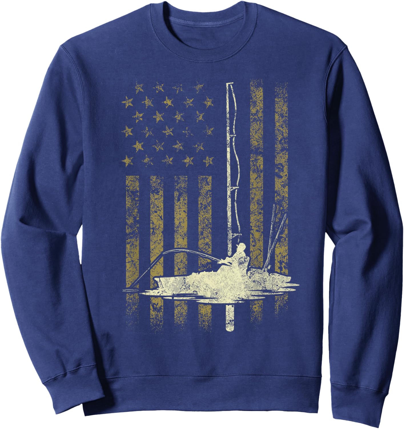 Funny Vintage USA Flag Kayak Fishing Gift Women Men Sweatshirt - Sweatshirt | Navy