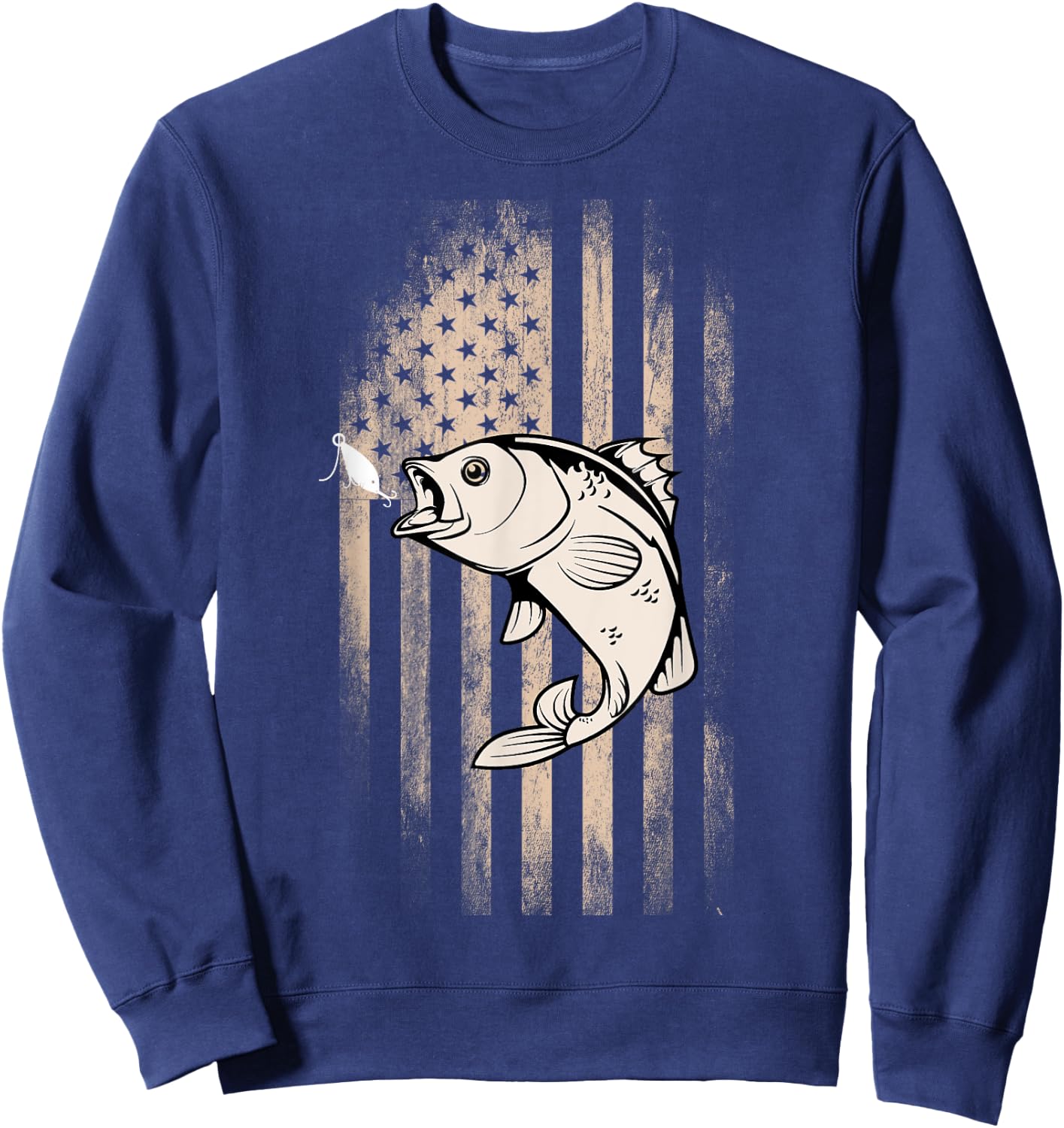 American Flag Fishing Patriotic Sweatshirt - Sweatshirt | Navy