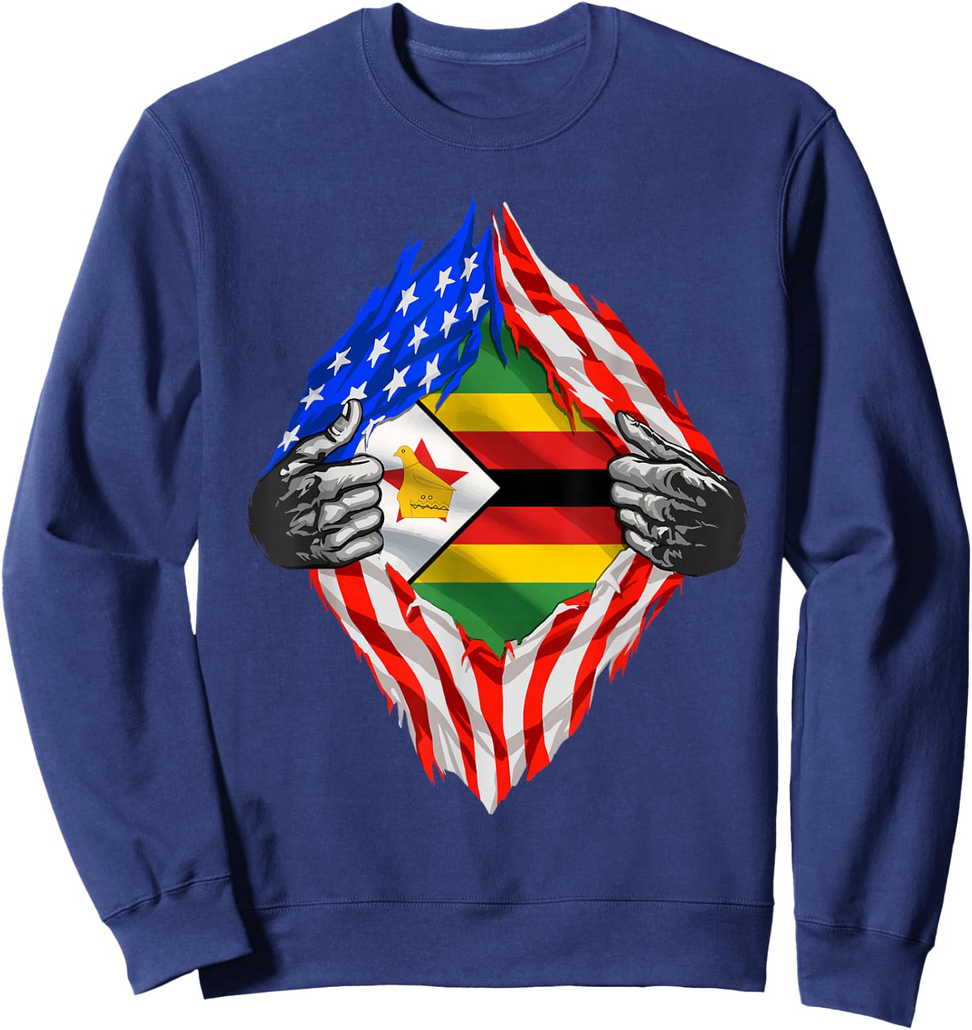 Super Zimbabwean Heritage Proud Zimbabwe Roots USA Flag Sweatshirt - Sweatshirt | Navy