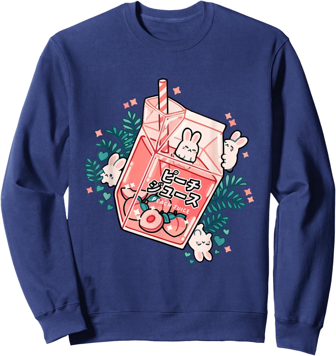 90s Japanese Kawaii Peach Milk Juice Aesthetic Sweatshirt - Sweatshirt | Navy