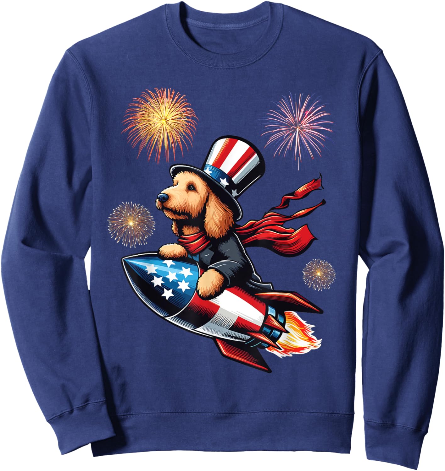 Labradoodle Rocket Fireworks Independence Day USA Patriotic Women Kids Men Sweatshirt - Sweatshirt | Navy