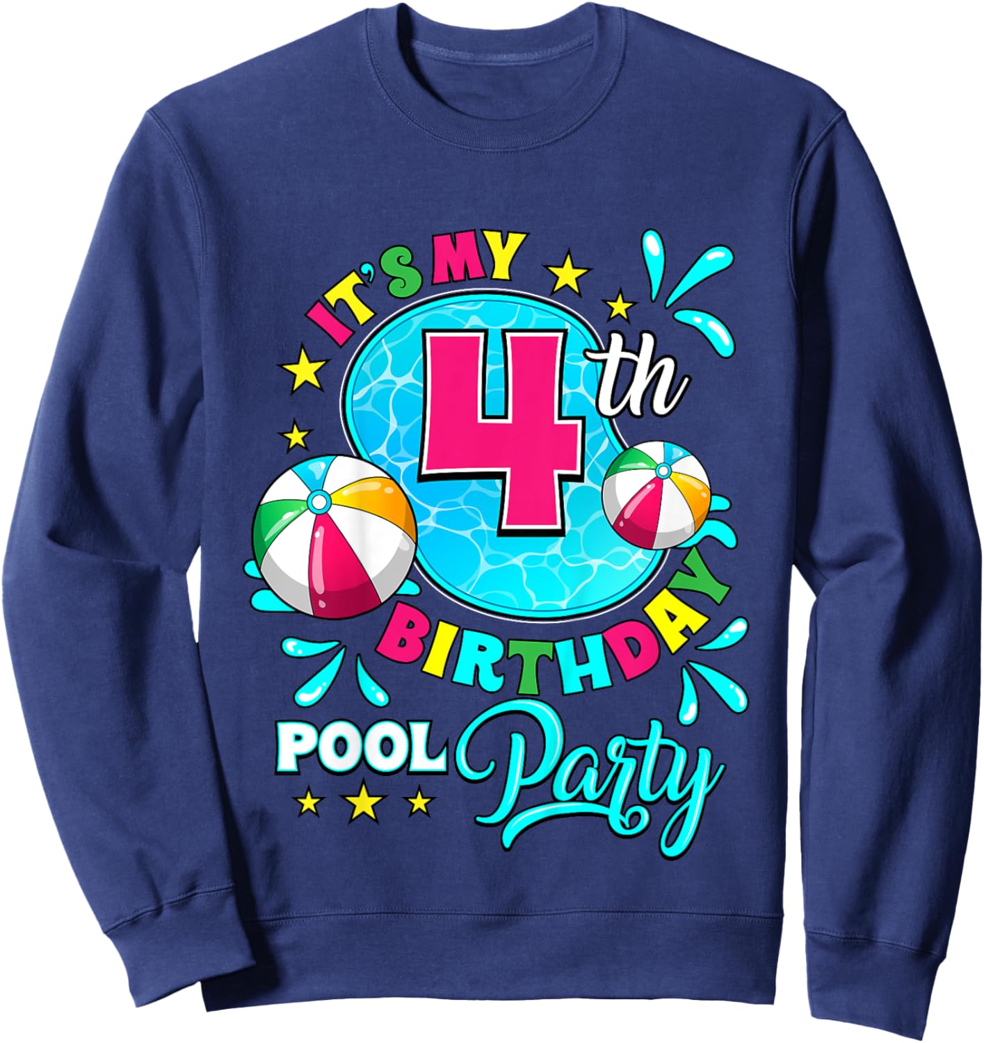 It's My 4th Birthday Pool Party 4 Years Old Sweatshirt - Sweatshirt | Navy