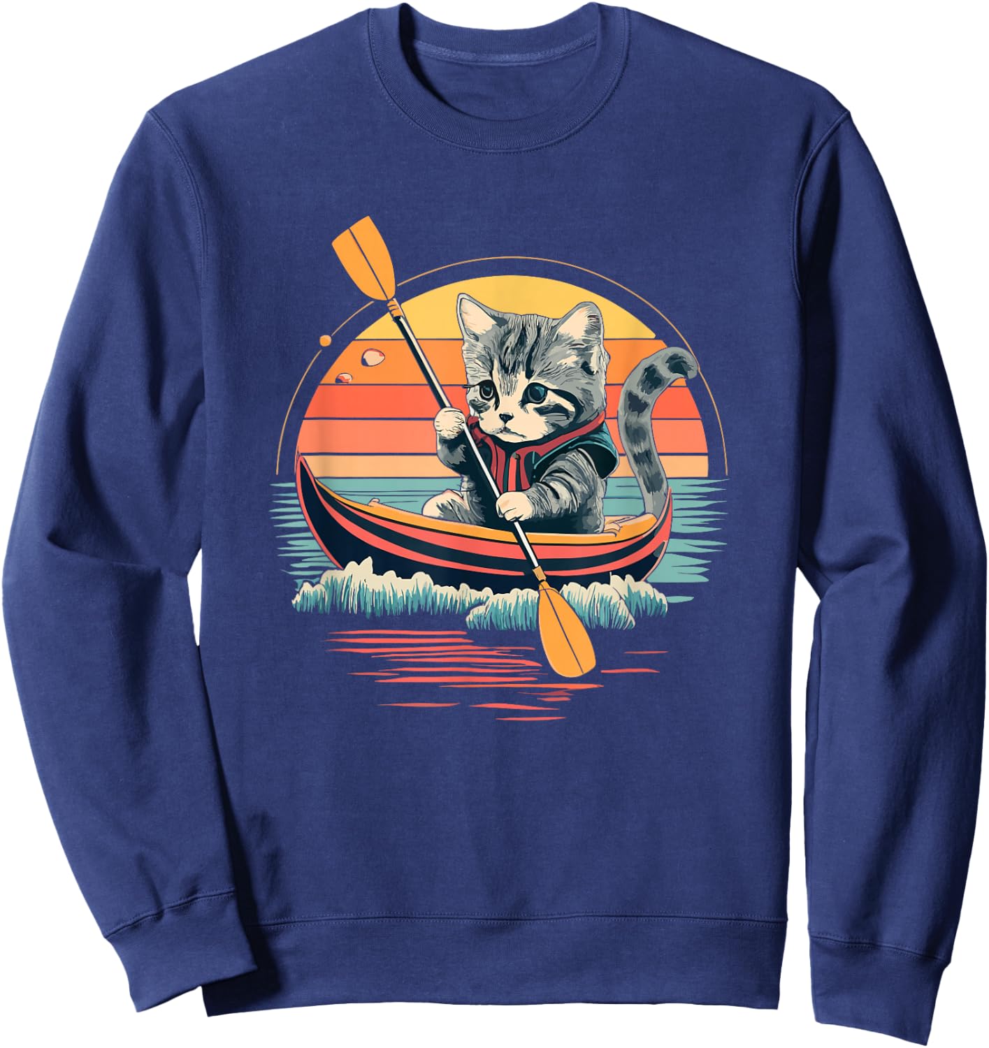 Cute Cat Kayak Funny Outdoor Boating Canoeing Kayaking Women Kids Sweatshirt - Sweatshirt | Navy