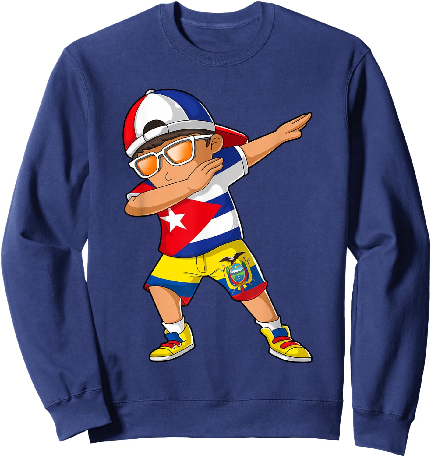 Half Cuban Half Ecuadorian Boy Kid Cuba Ecuador Flag Sweatshirt - Sweatshirt | Navy