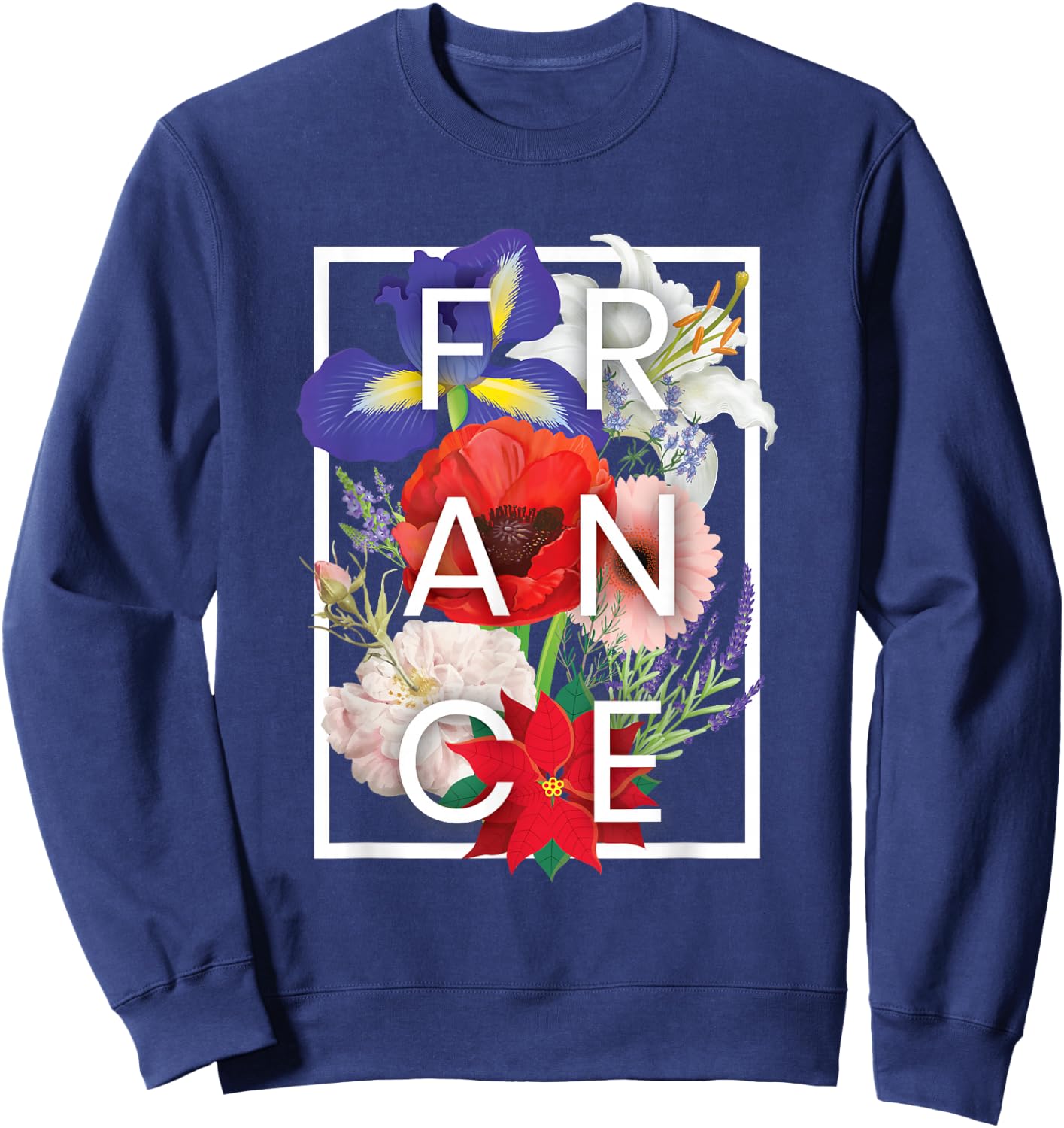 Flowers of France Word Art - French Pride Sweatshirt - Sweatshirt | Navy