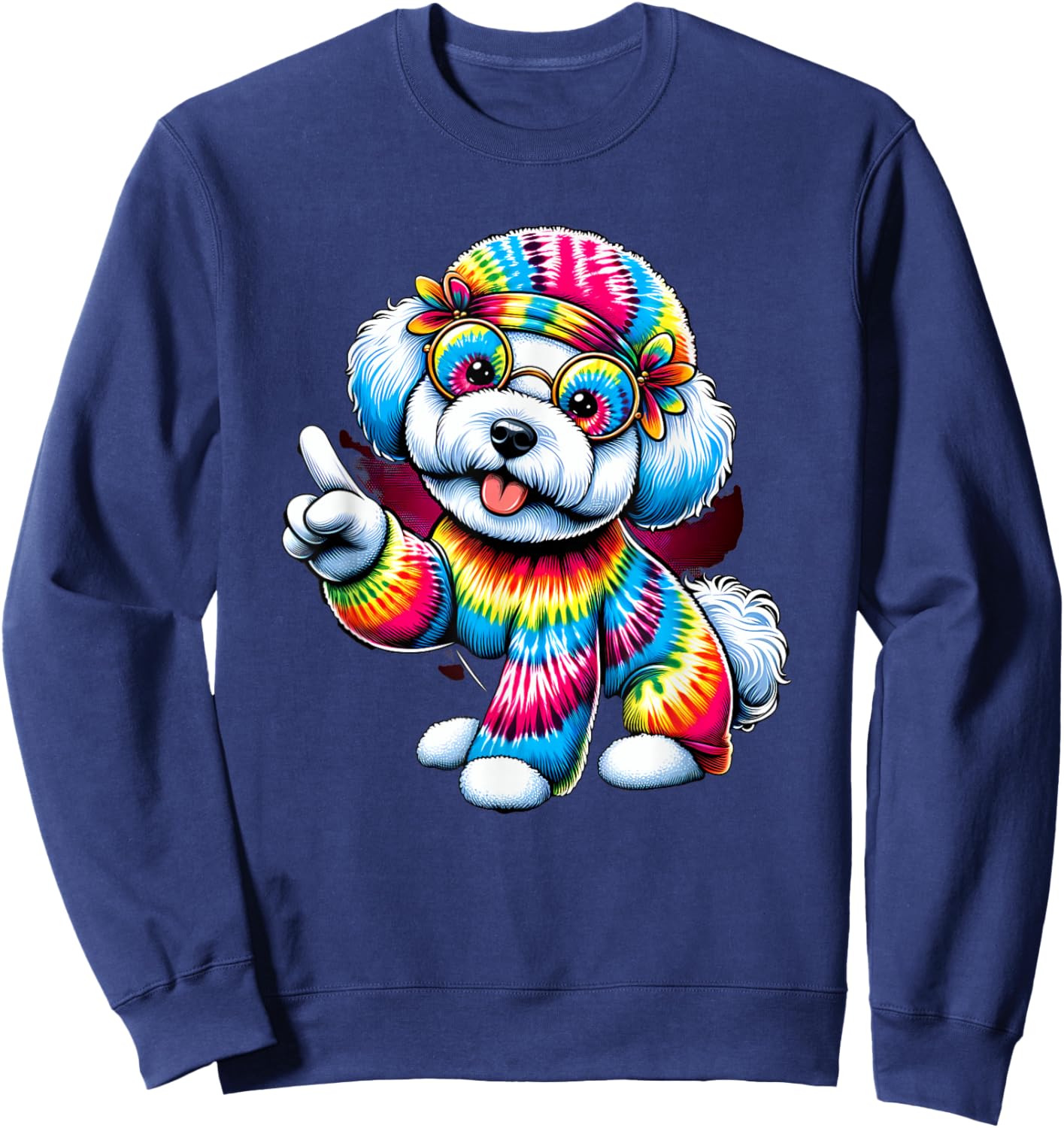 Peace Sign Tie Dye Bichon Frise Dog Men Women Kids Sweatshirt - Sweatshirt | Navy