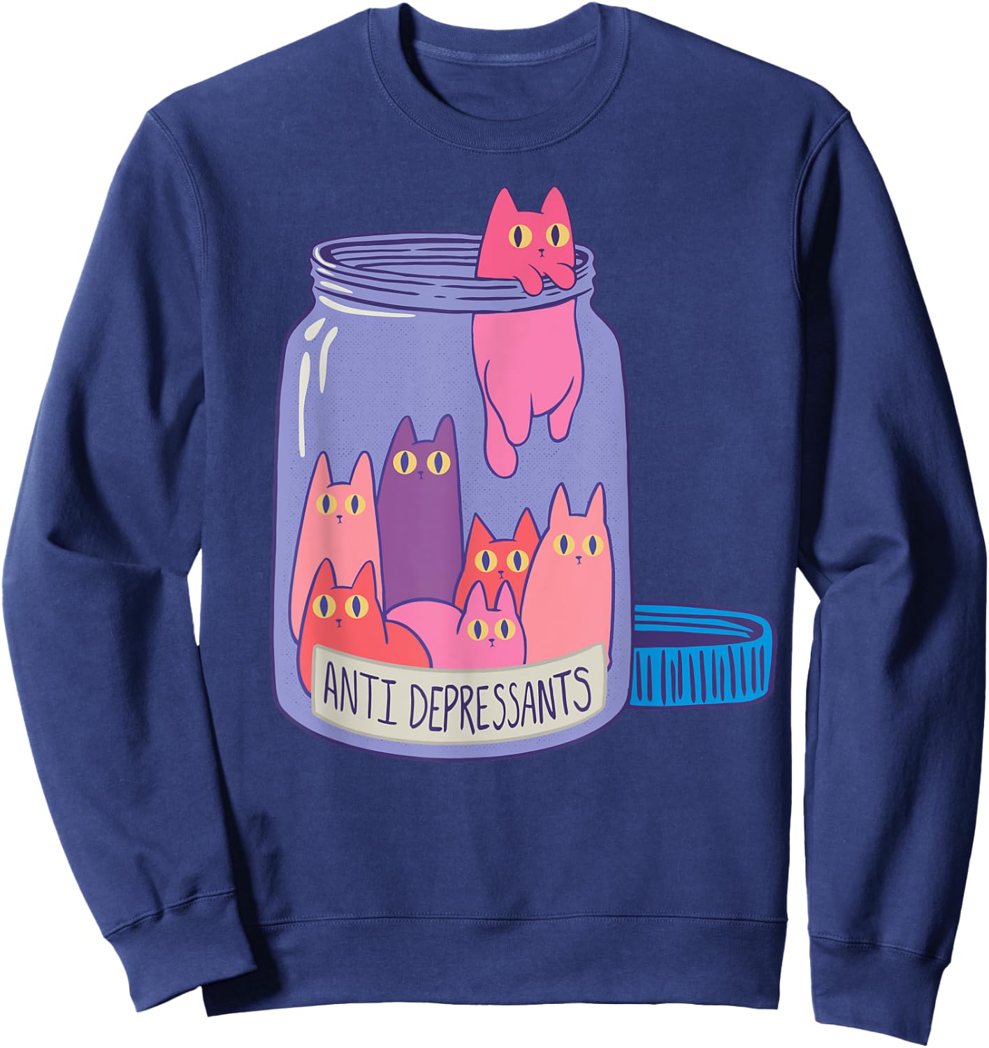 Antidepressant Cat Retro Antidepressants Cats Funny Gift Men Women Sweatshirt - Sweatshirt | Navy
