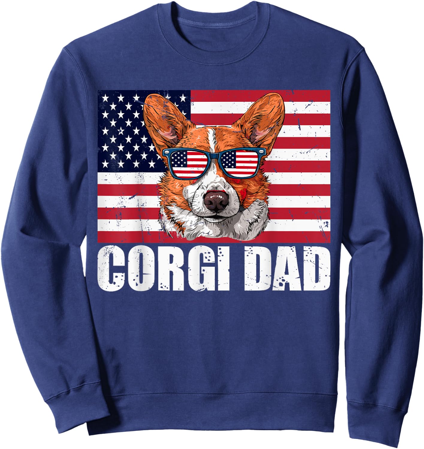 Corgi Dad Pembroke Welsh Corgi US Flag Dog Lover 4th of July Kids Men Sweatshirt - Sweatshirt | Navy