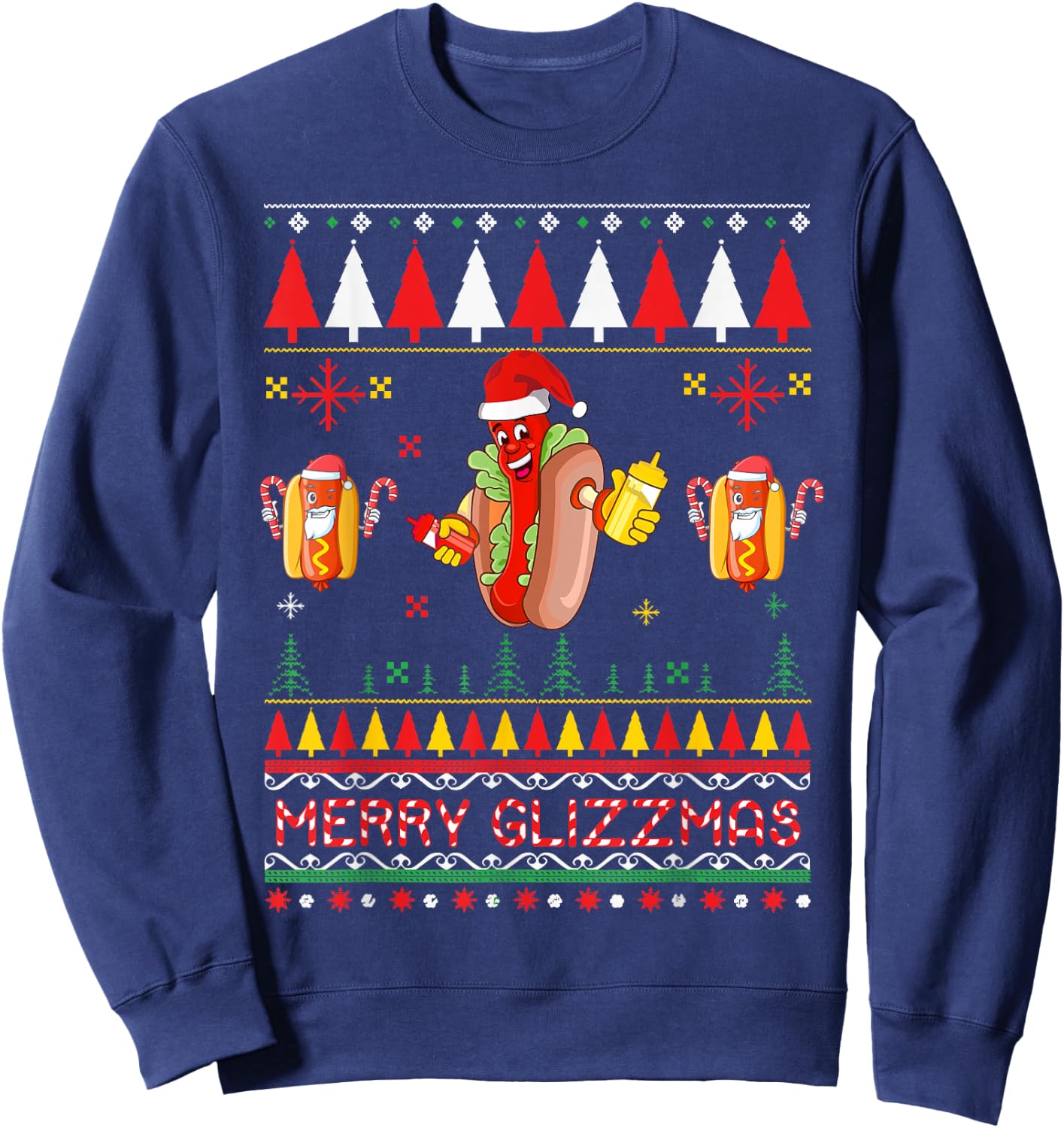 Merry Glizzmas Tacky Funny Merry Christmas Hot Dogs Sweatshirt - Sweatshirt | Navy