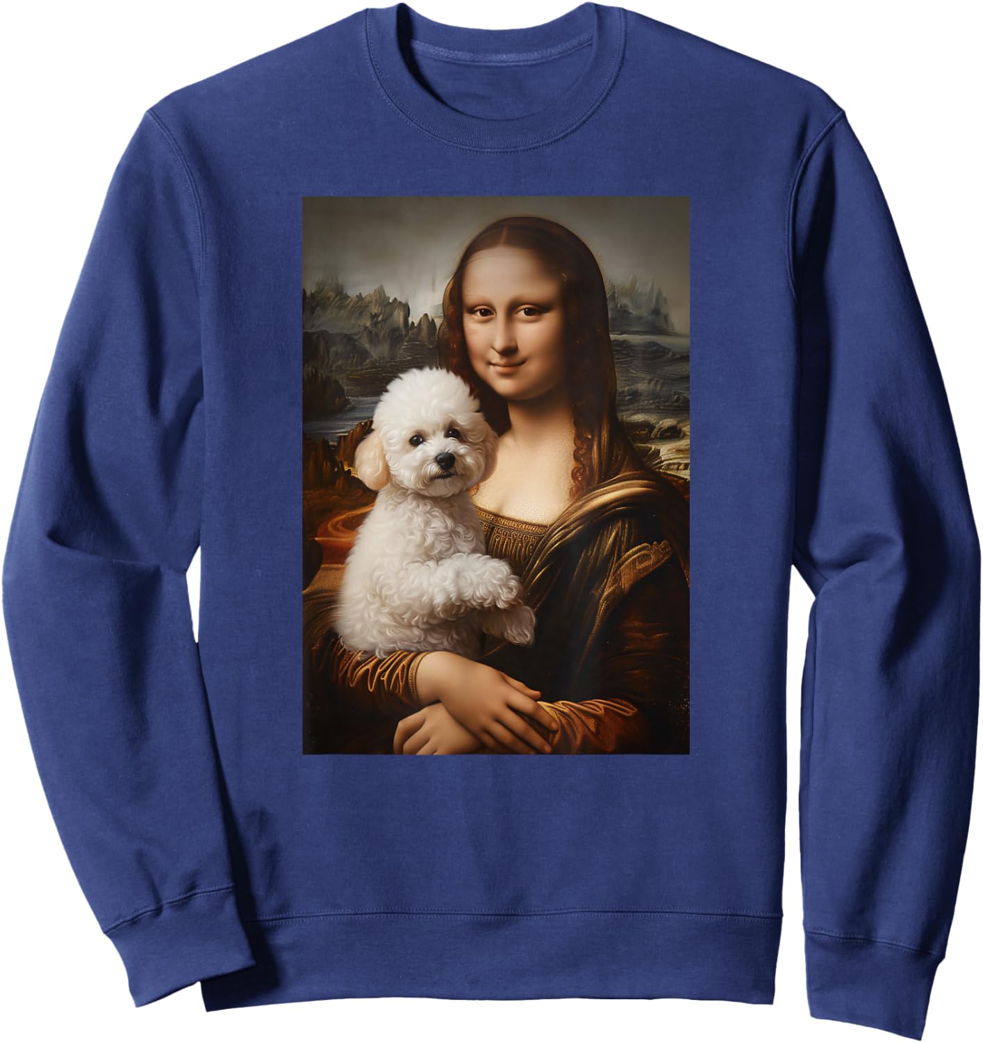 Bichon Frise Mona Lisa Painting Art Dog Mom Dad Sweatshirt - Sweatshirt | Navy