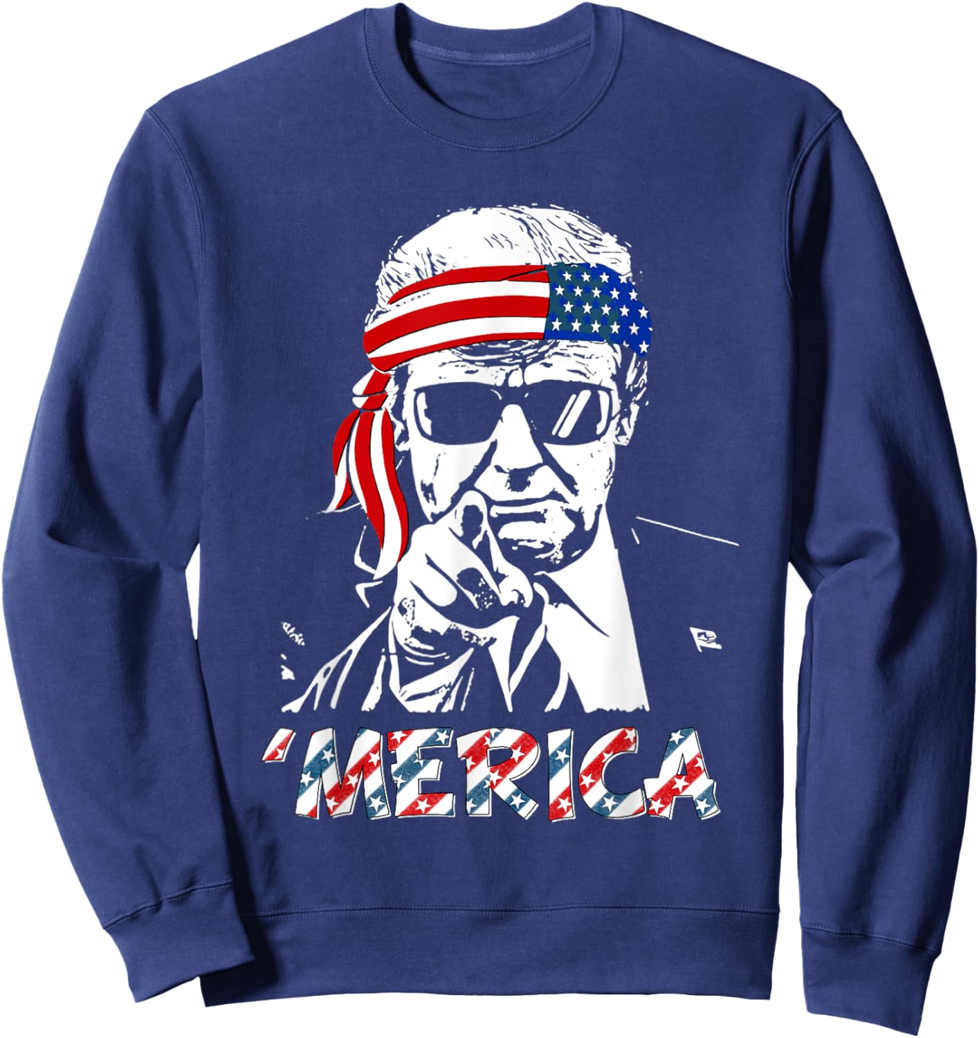 'MERICA TRUMP Happy 4th Of July Trump American Flag Men Sweatshirt - Sweatshirt | Navy