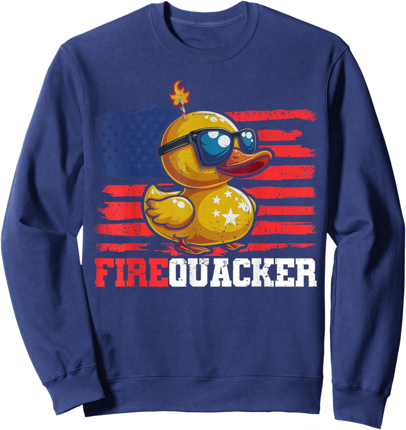 Firequacker Duck 4th of July Patriotic Day USA Flag Funny Sweatshirt - Sweatshirt | Navy