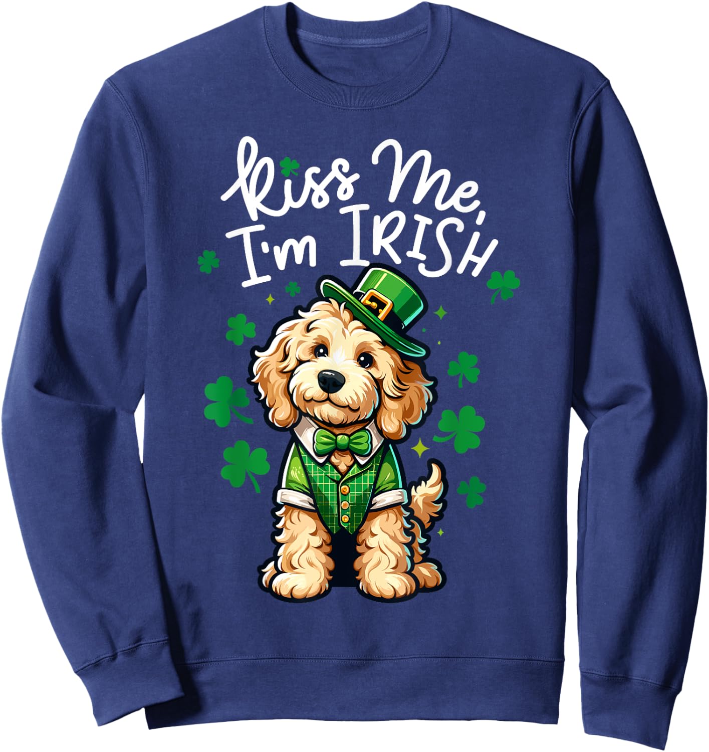 Kiss Me Im Irish Doodle Kids Men Women Funny St Patricks Day Sweatshirt - Sweatshirt | Navy