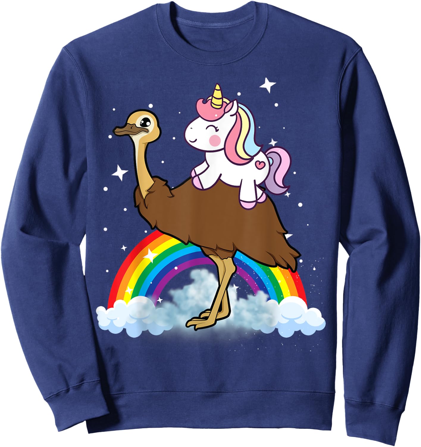 Unicorn Riding Emu Boys Girls Men Women Kids Teens Rainbow Sweatshirt - Sweatshirt | Navy