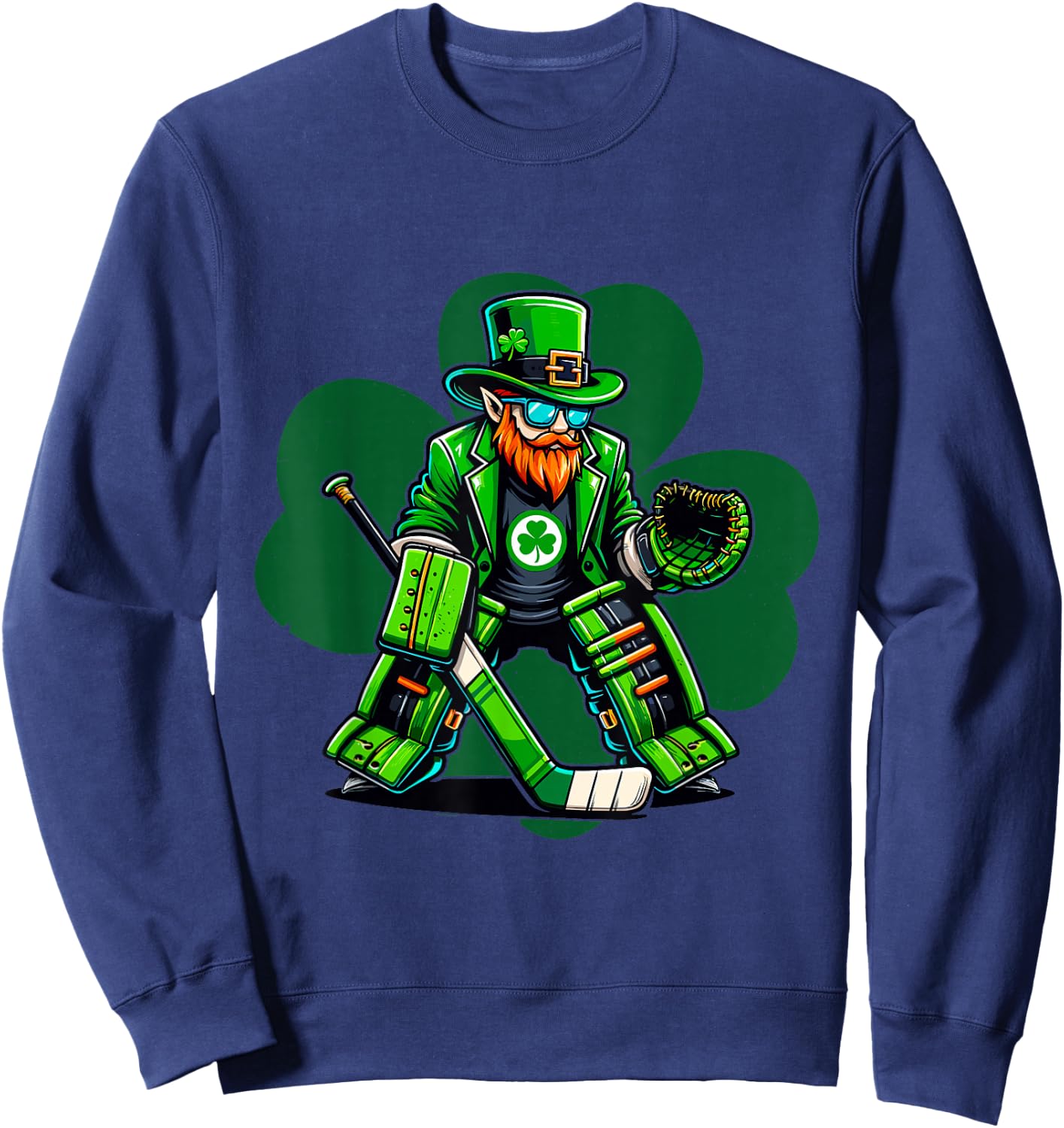 Hockey Goalie Saint Patrick's Day Irish Shamrock Sweatshirt - Sweatshirt | Navy