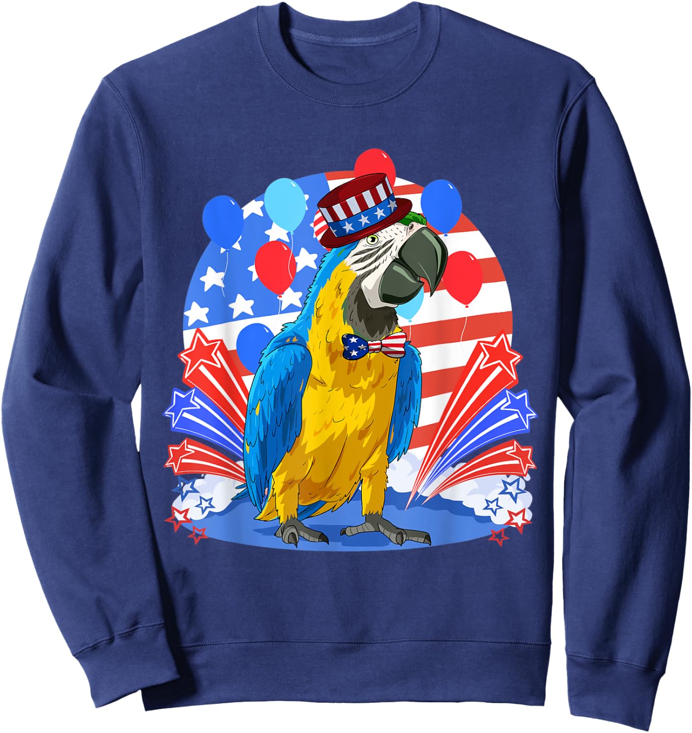 Blue And Yellow Macaw Merica 4th of July American Flag Women Kids Men Sweatshirt - Sweatshirt | Navy