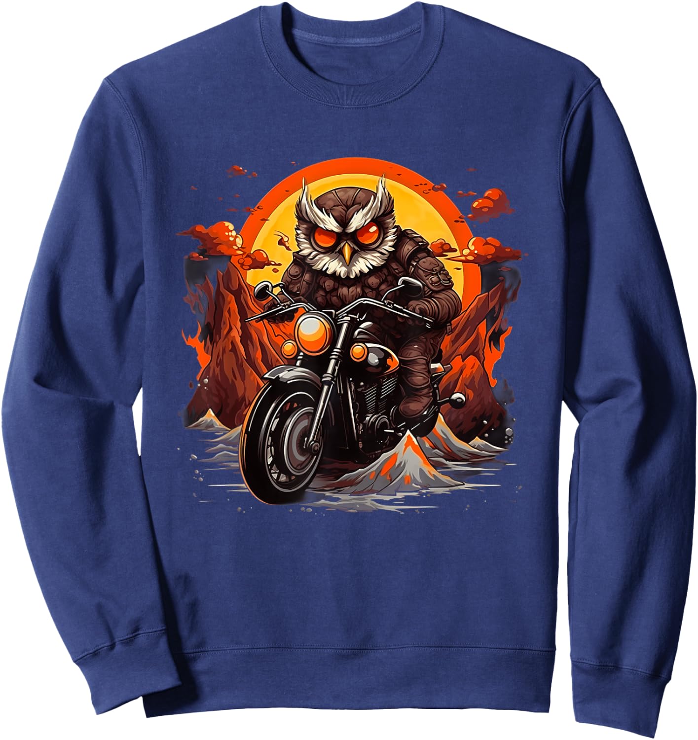 Biker Owl Riding Motorcycle Sweatshirt - Sweatshirt | Navy