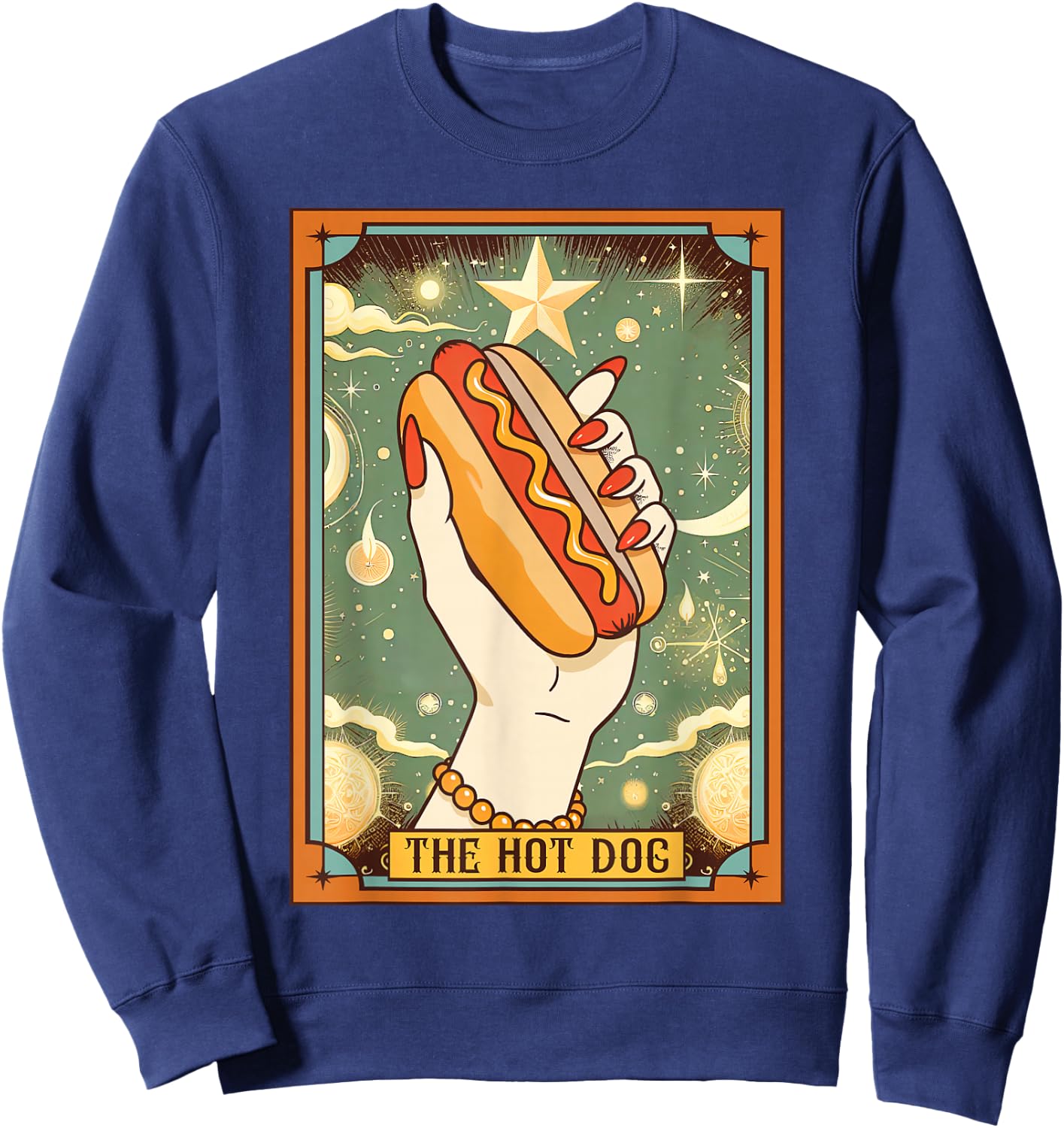 Hot Dog Bun Lover Foodie Food Lover The Hot Dog Tarot Card Sweatshirt - Sweatshirt | Navy