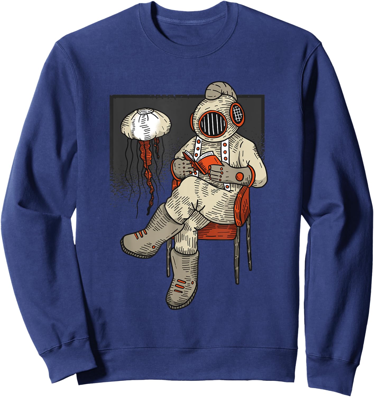 Retro Diver Reading a Book - Diving Gift Sweatshirt - Sweatshirt | Navy