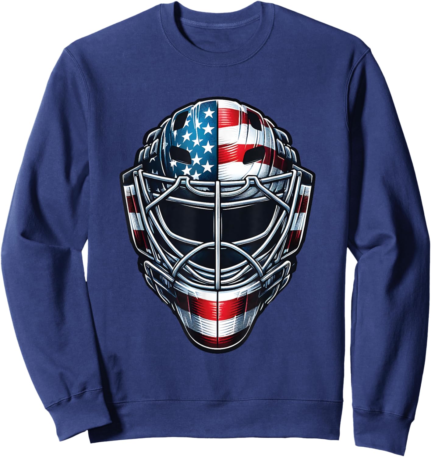 Hockey Goalie Mask 4th of July American Flag USA Fathers Day Sweatshirt - Sweatshirt | Navy