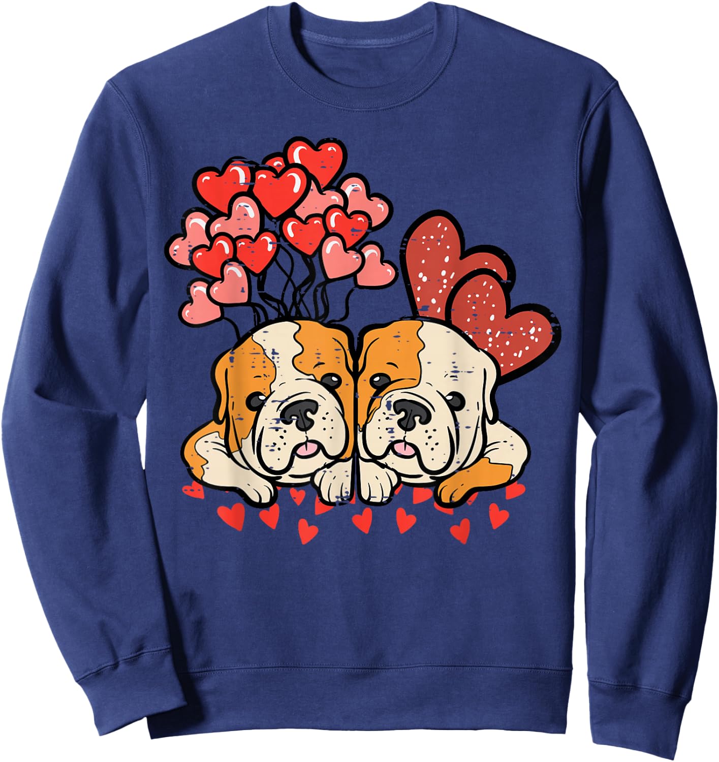Valentines Day Dogs English Bulldogs Hearts Women Kids Men Sweatshirt - Sweatshirt | Navy