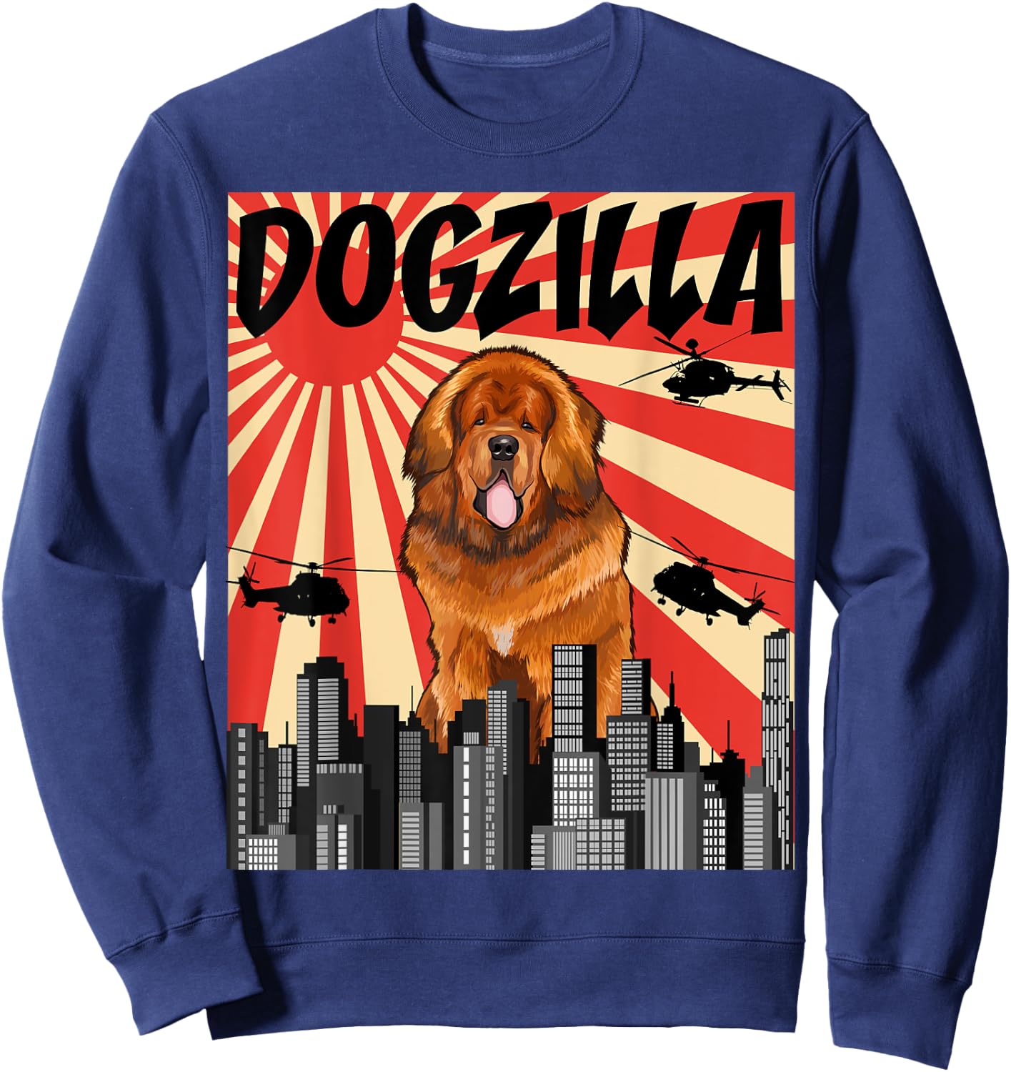 Funny Retro Japanese Dogzilla Tibetan Mastiff Sweatshirt - Sweatshirt | Navy