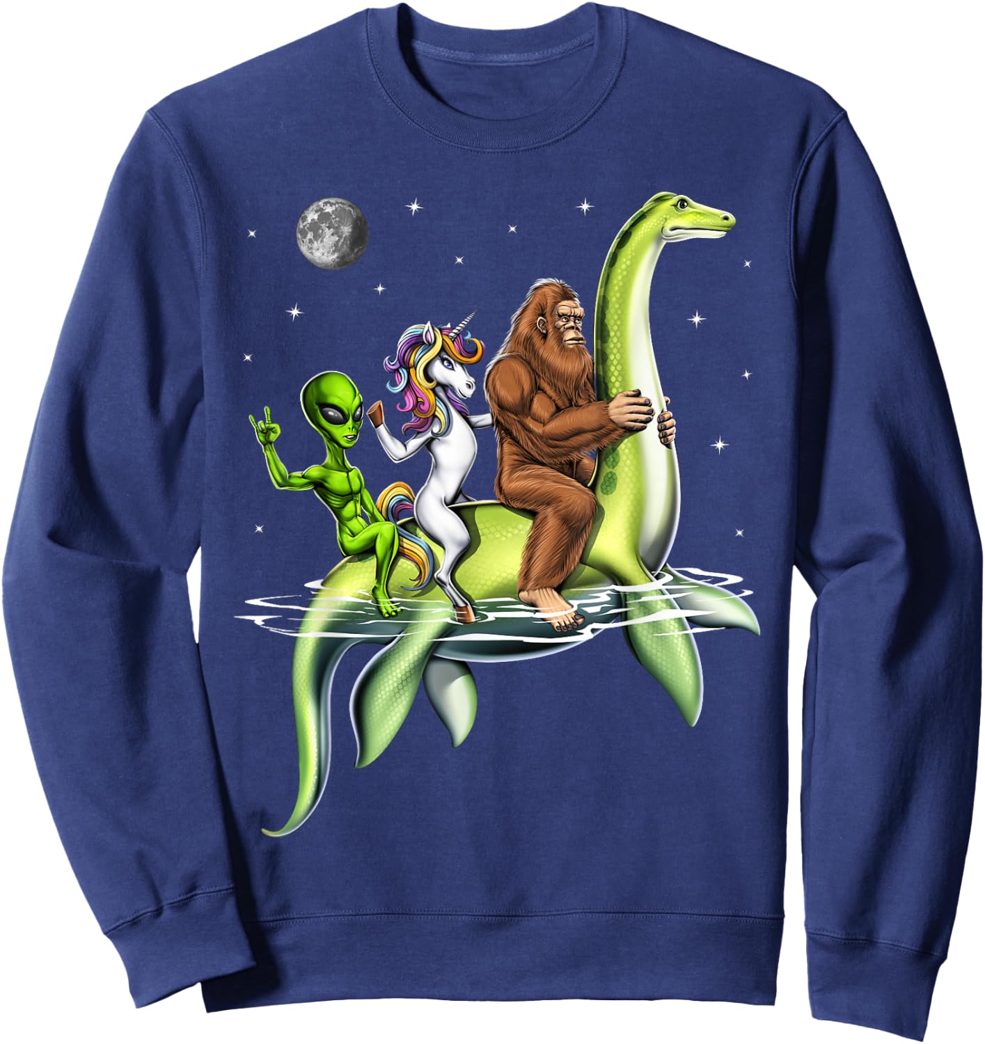 Cryptids Bigfoot Alien Unicorn Riding Loch Ness Monster Sweatshirt - Sweatshirt | Navy