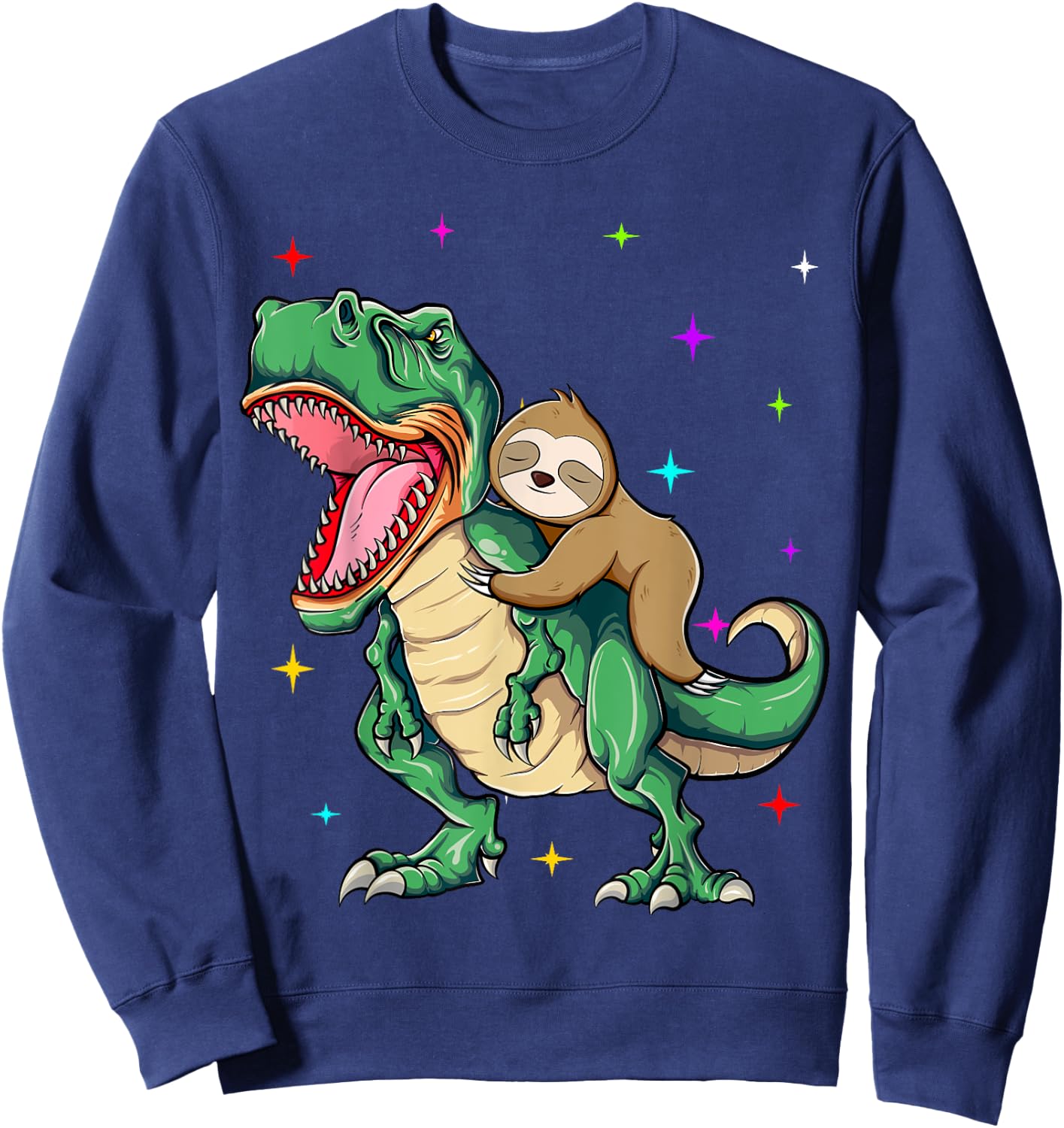 Funny Sloth Riding a T-Rex Dinosaur Sweatshirt - Sweatshirt | Navy