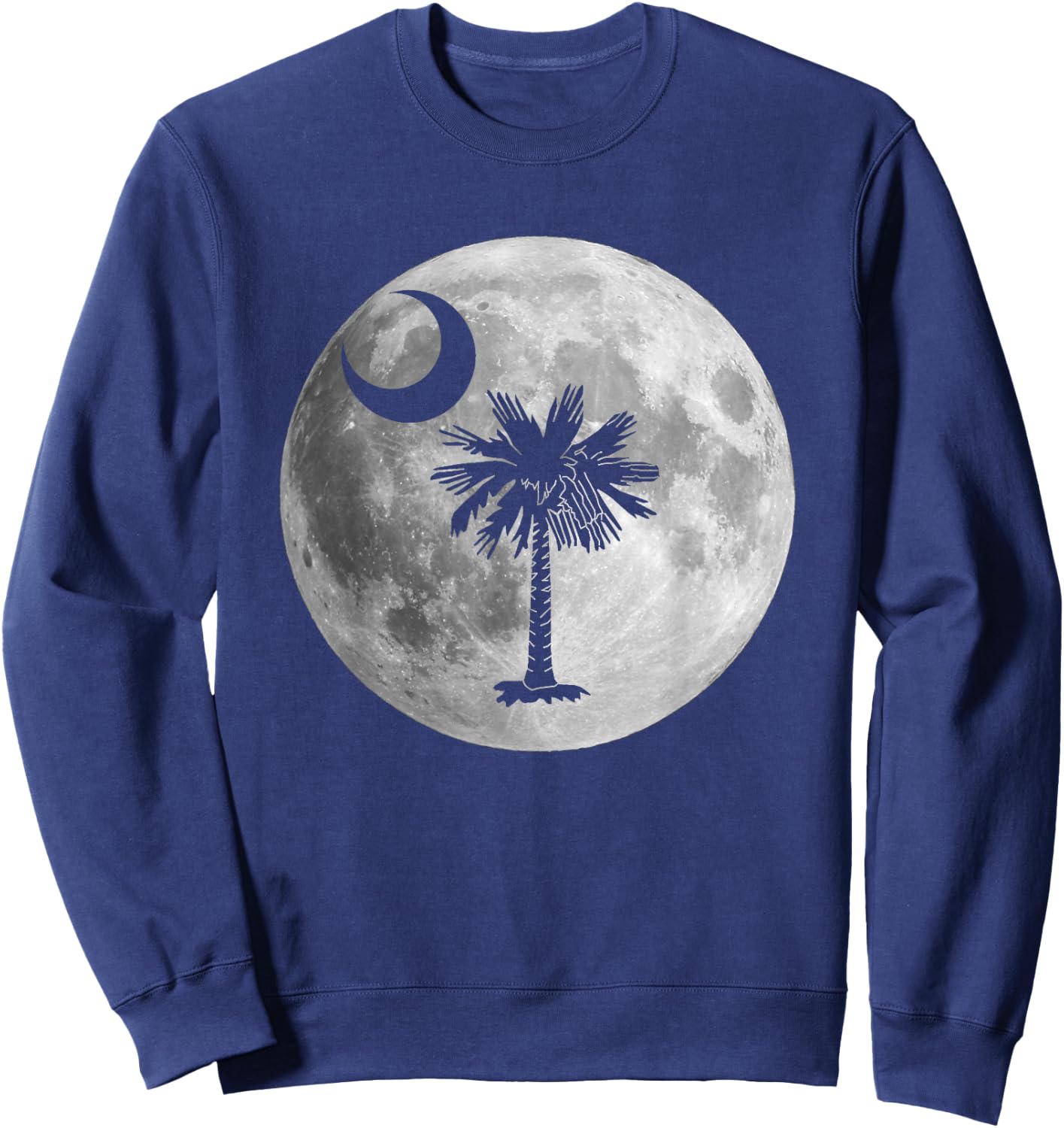 South Carolina Flag Palmetto Tree Moon In Moon Silhouette Sweatshirt - Sweatshirt | Navy