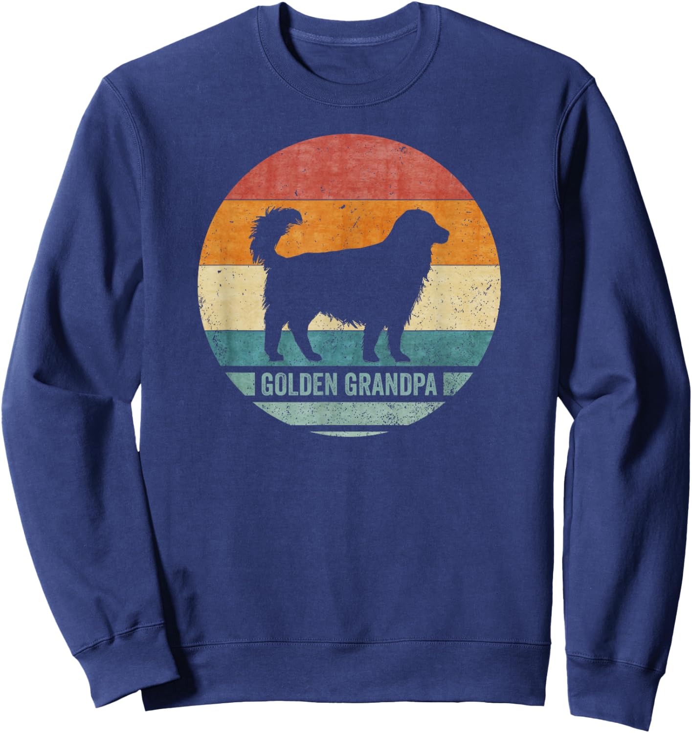 Vintage Retro Golden Retriever Dog Grandpa Silhouette Sunset Sweatshirt - Sweatshirt | Navy