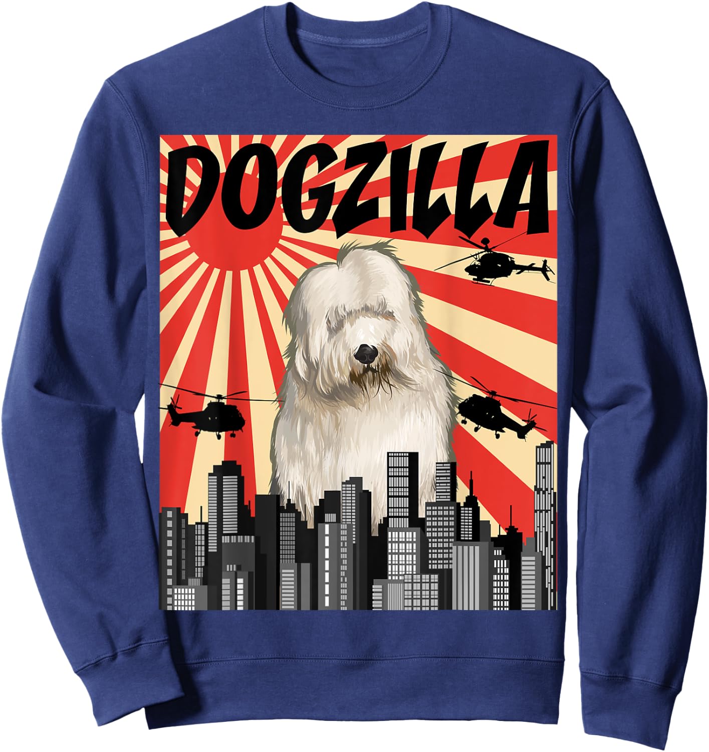 Funny Retro Japanese Dogzilla Old English Sheepdog Sweatshirt - Sweatshirt | Navy