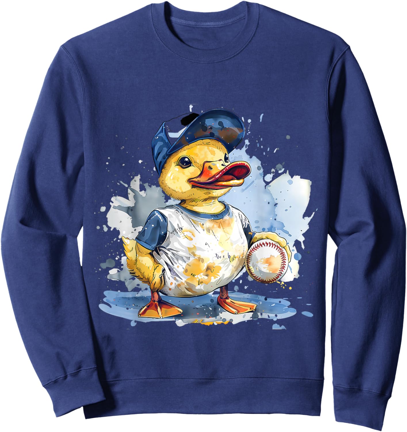 Baseball Player Rubber Duck Watercolor Sport Sweatshirt - Sweatshirt | Navy