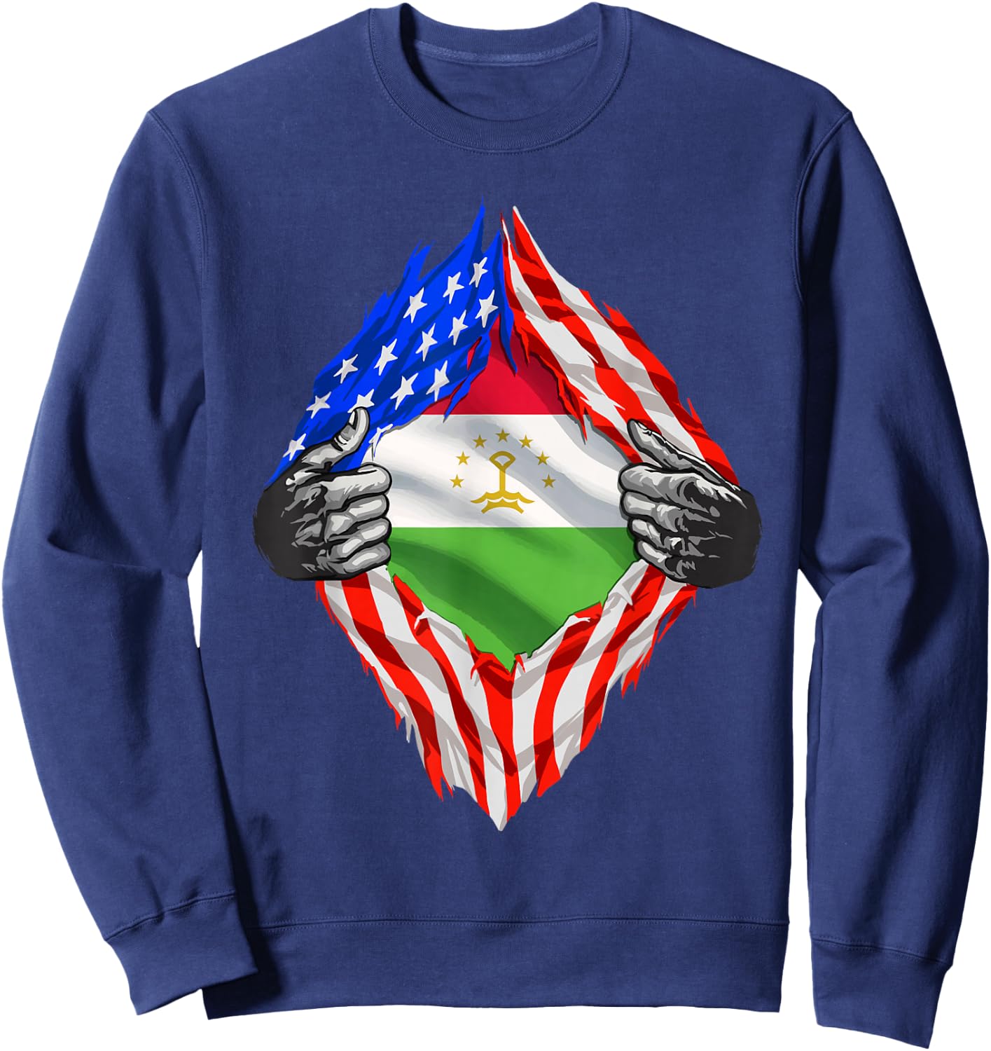 Super Tajik Heritage Proud Tajikistan Roots USA Flag Sweatshirt - Sweatshirt | Navy