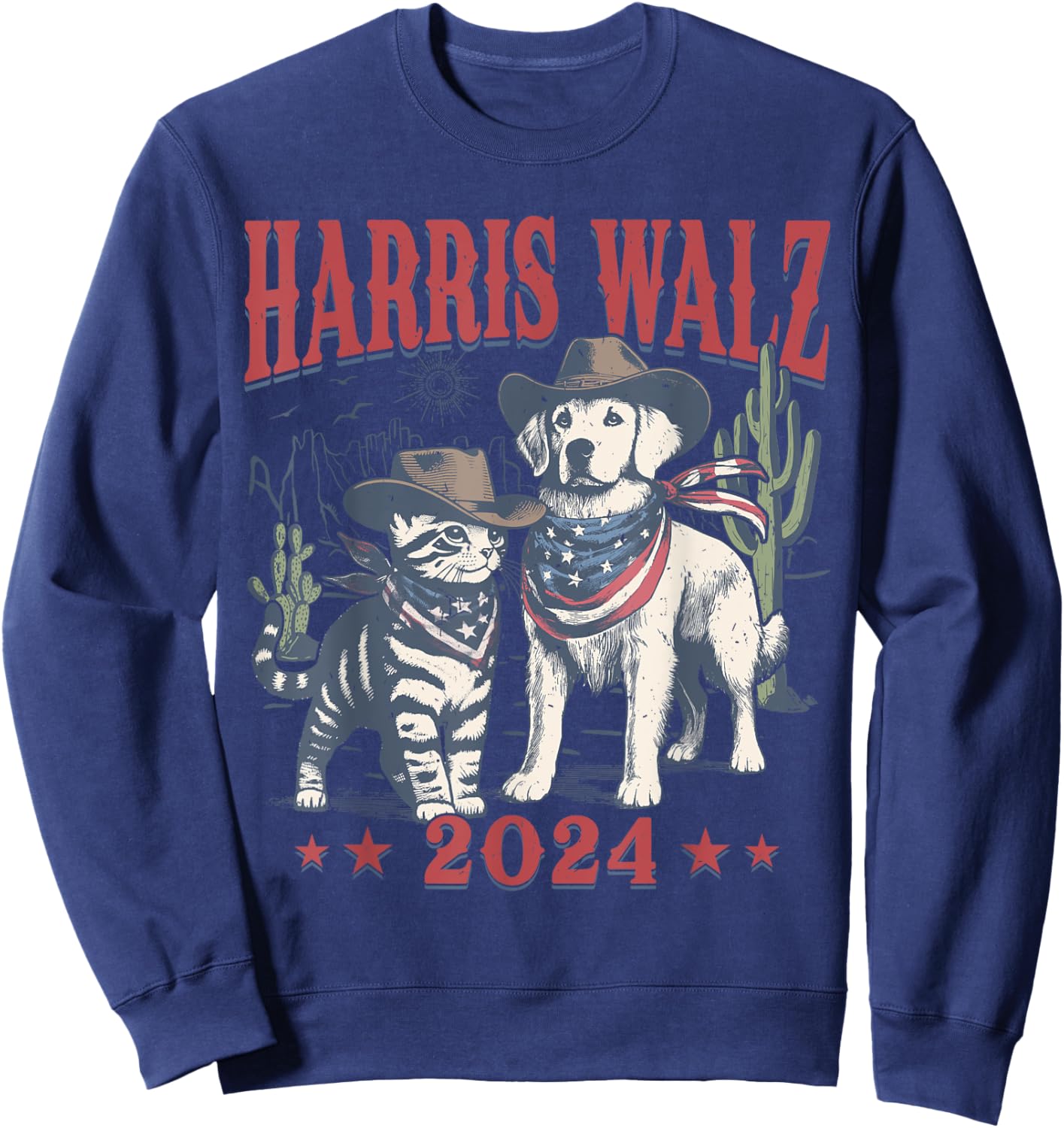 Harris Walz Cowboy This Childless Cat Dog Lady Kamala Sweatshirt - Sweatshirt | Navy