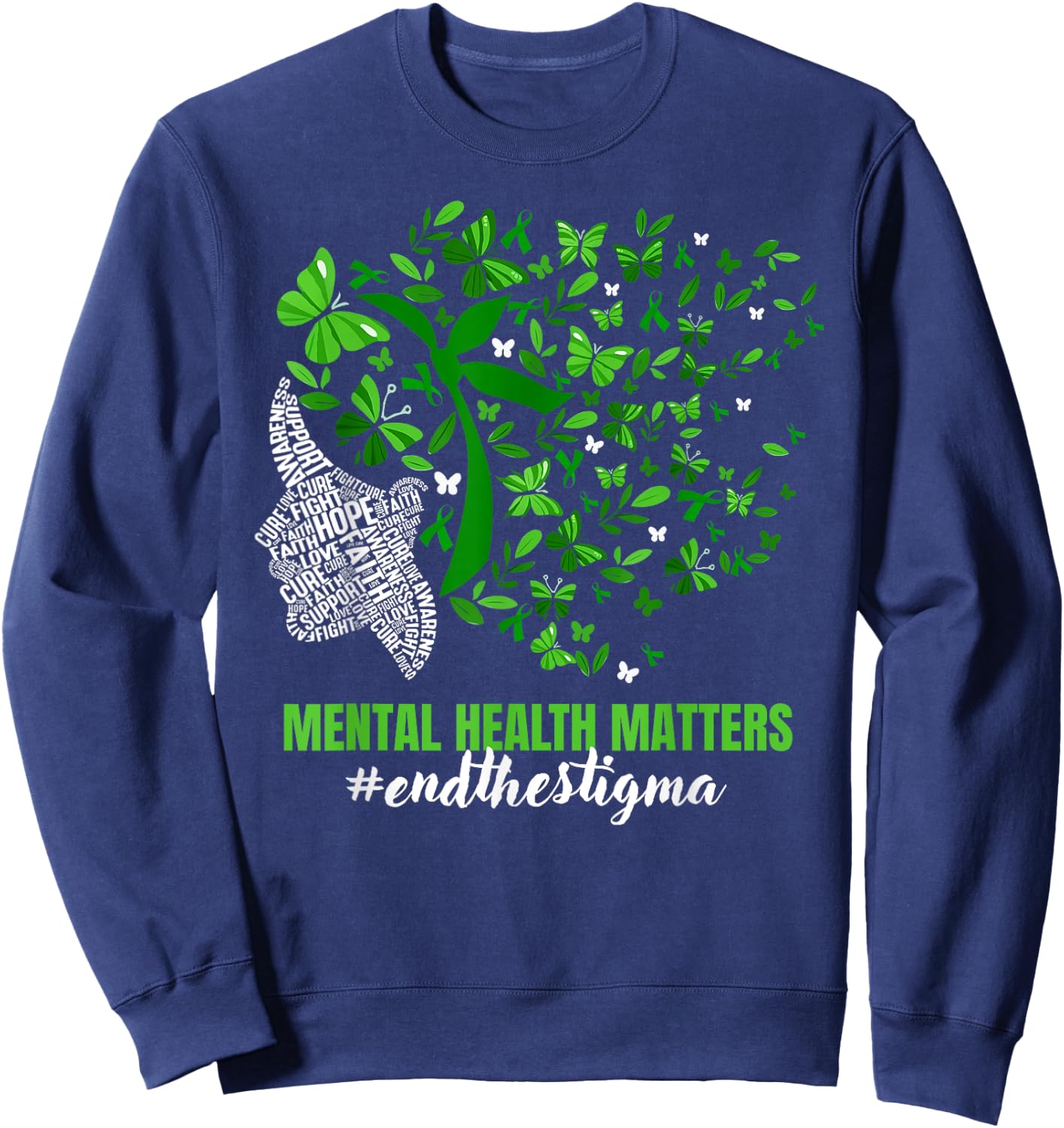 Butterfly Mental Health Matters Awareness End The Stigma Sweatshirt - Sweatshirt | Navy