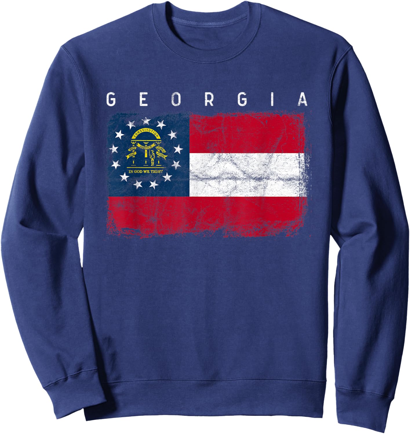 Georgia Vintage Distressed Home State Flag Design Sweatshirt - Sweatshirt | Navy