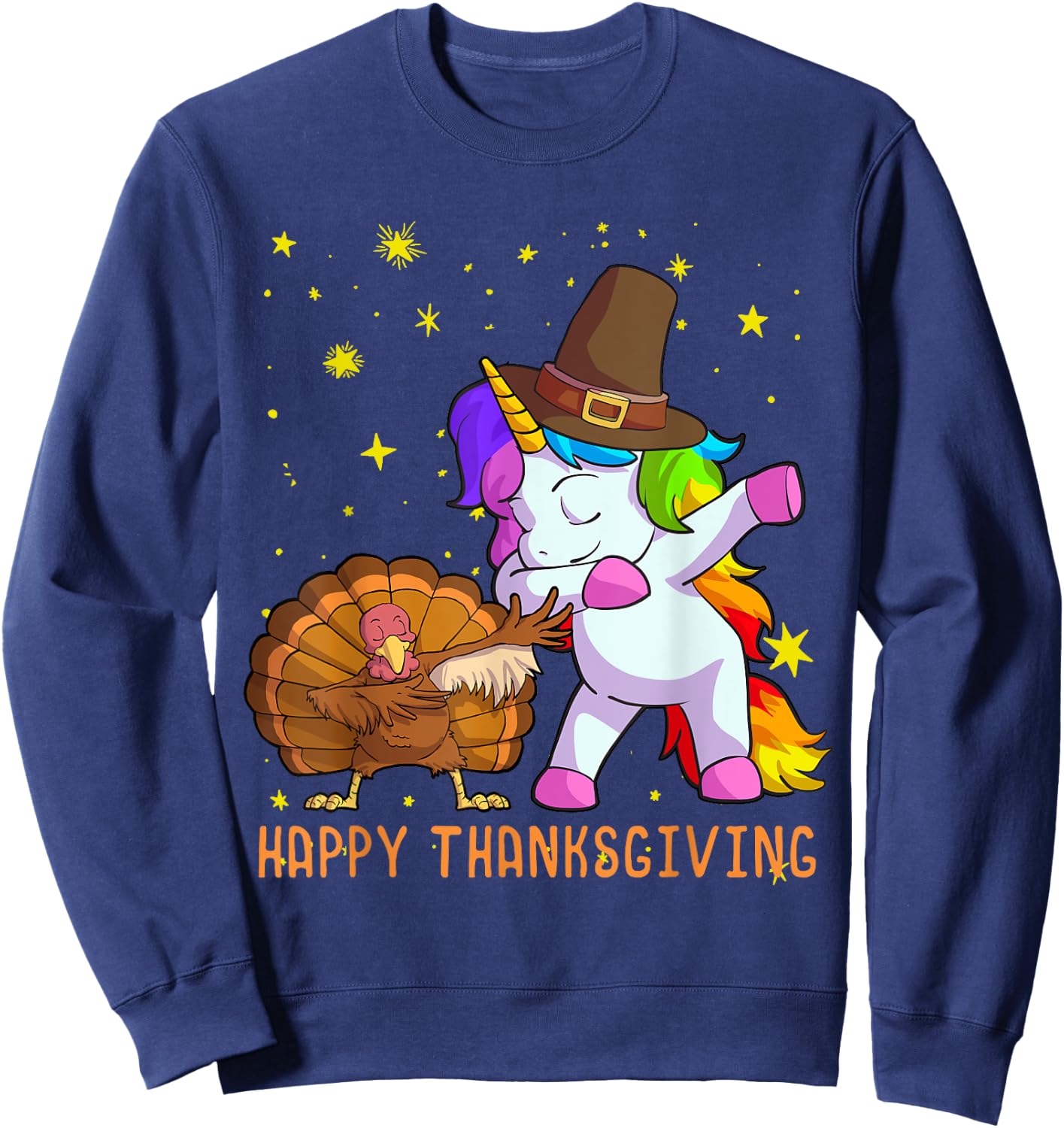 Cute Unicorn Thanksgiving Shirt For Girls Pilgrim Hat Turkey Sweatshirt - Sweatshirt | Navy