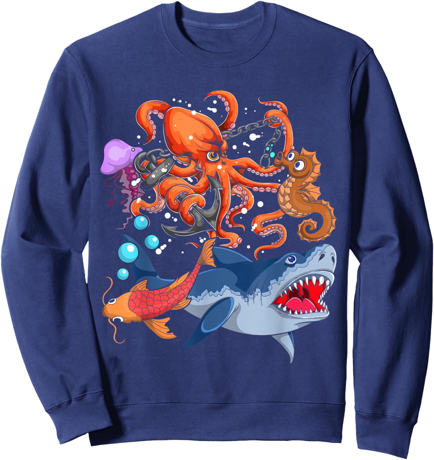 Octopus Jellyfish Seahorse Shark Zookeeper Kids Ocean Animal Sweatshirt - Sweatshirt | Navy