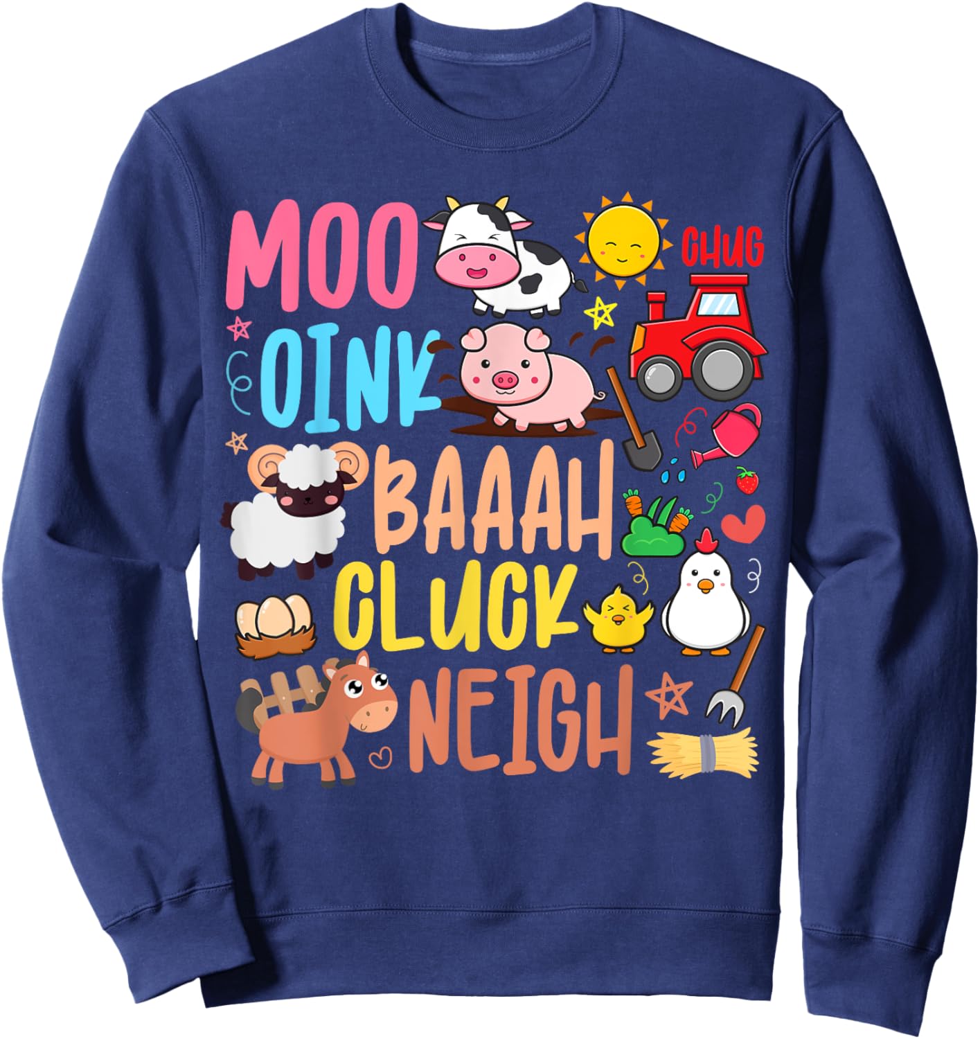 Farm Animals Sounds Oink Baa Neigh Cluck Moo Kids Farmer Sweatshirt - Sweatshirt | Navy