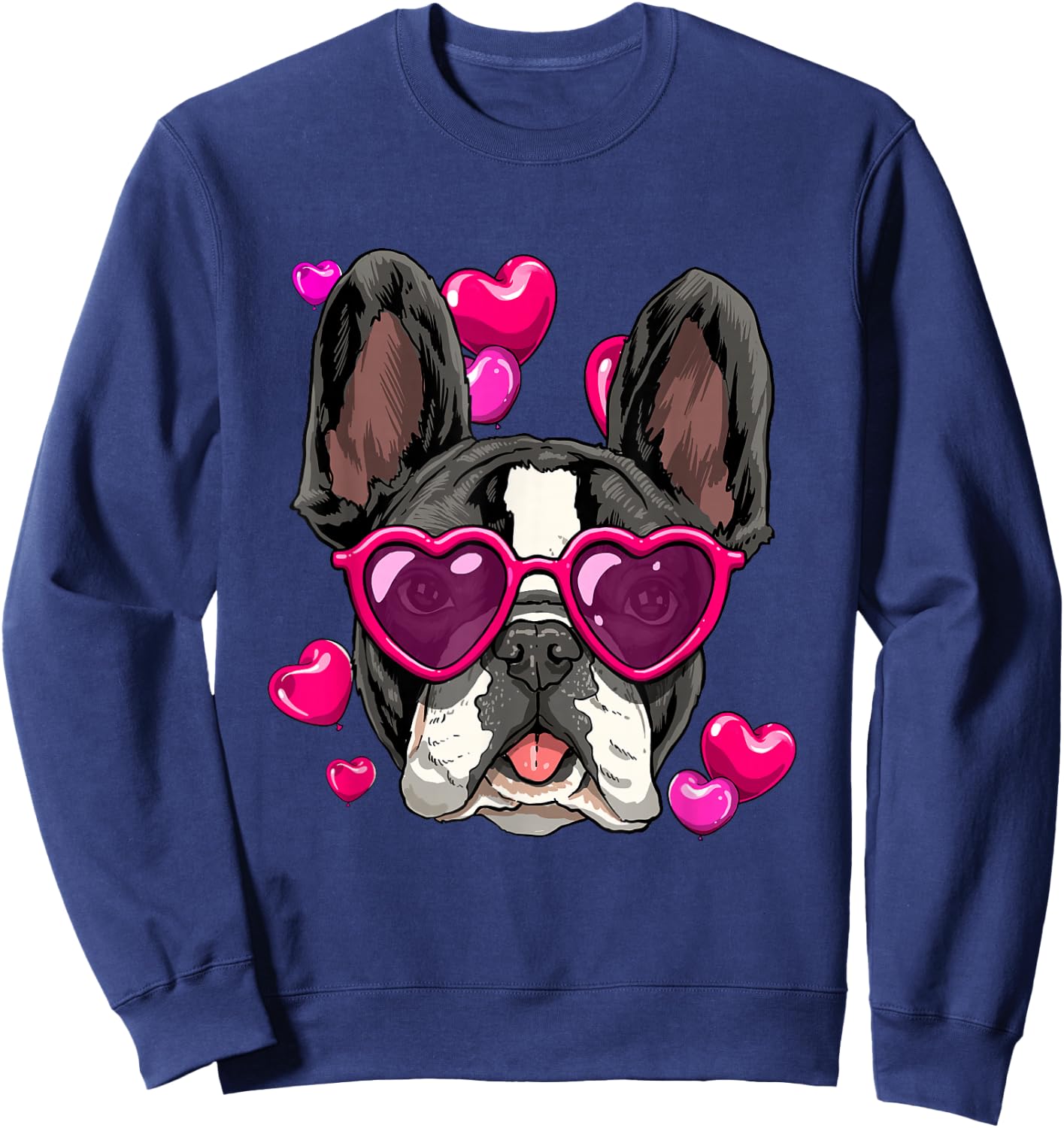 Valentine's Day French Bulldog With Heart Glasses Frenchie Sweatshirt - Sweatshirt | Navy